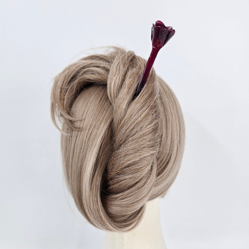 Blooming Rose Small Flower Updo Hair Stick (6.9 Inch) / Vintage Leopard French Hair Pin / Hair Fork for Thick Hair