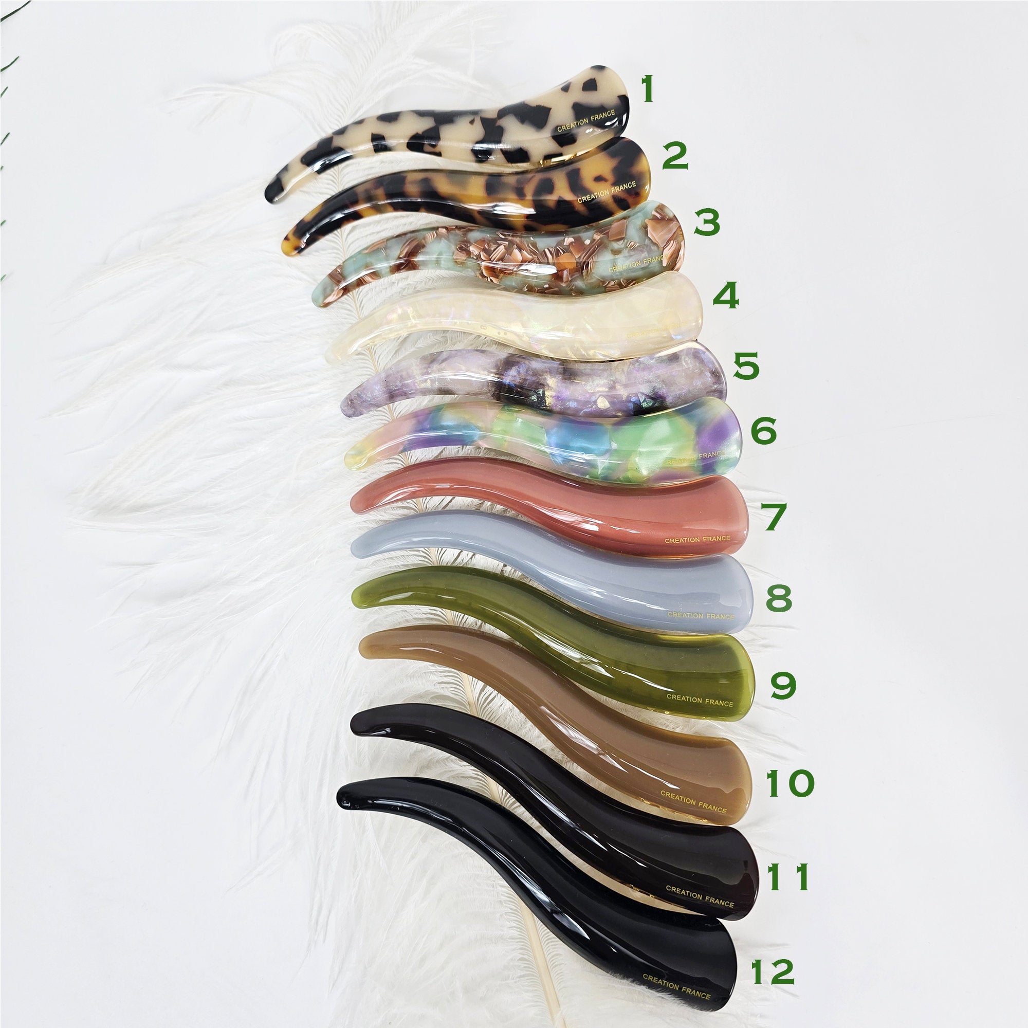 Leopard Pure Color Curve Line Long Claw Clip (4.7 Inch) / Elegance French Hair Pin / Hair Barrette for Woman / Alligator Hair Clip