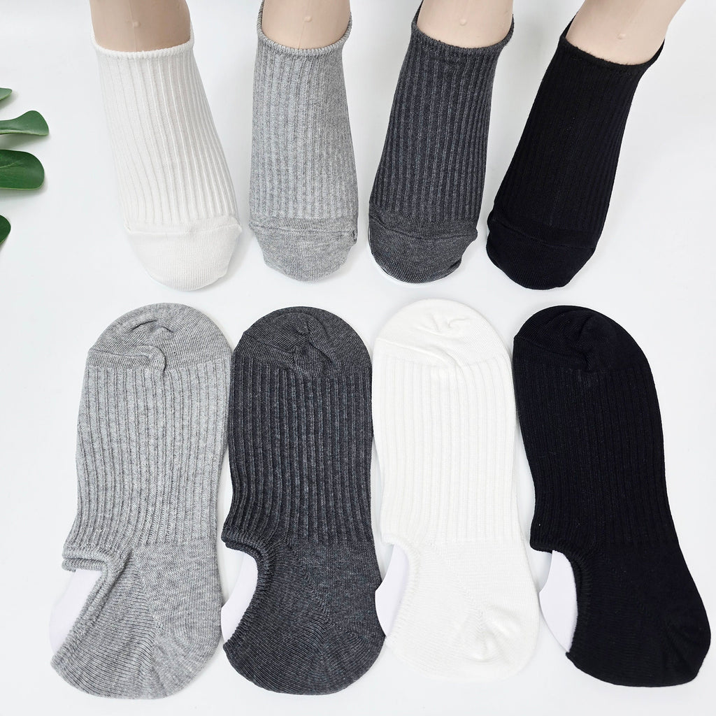 ✨ Men's Non-Slip Ribbed Cotton Liner Socks
Designed for the active man, these no-show socks feature a secure silicone heel grip to prevent slipping inside your shoes. Made from thick, ribbed cotton, they offer cushion and breathability, while the 3D cut ensures a perfect fit that stays hidden under loafers or sneakers. Available in classic colors like White, Gray, Charcoal, and Black.