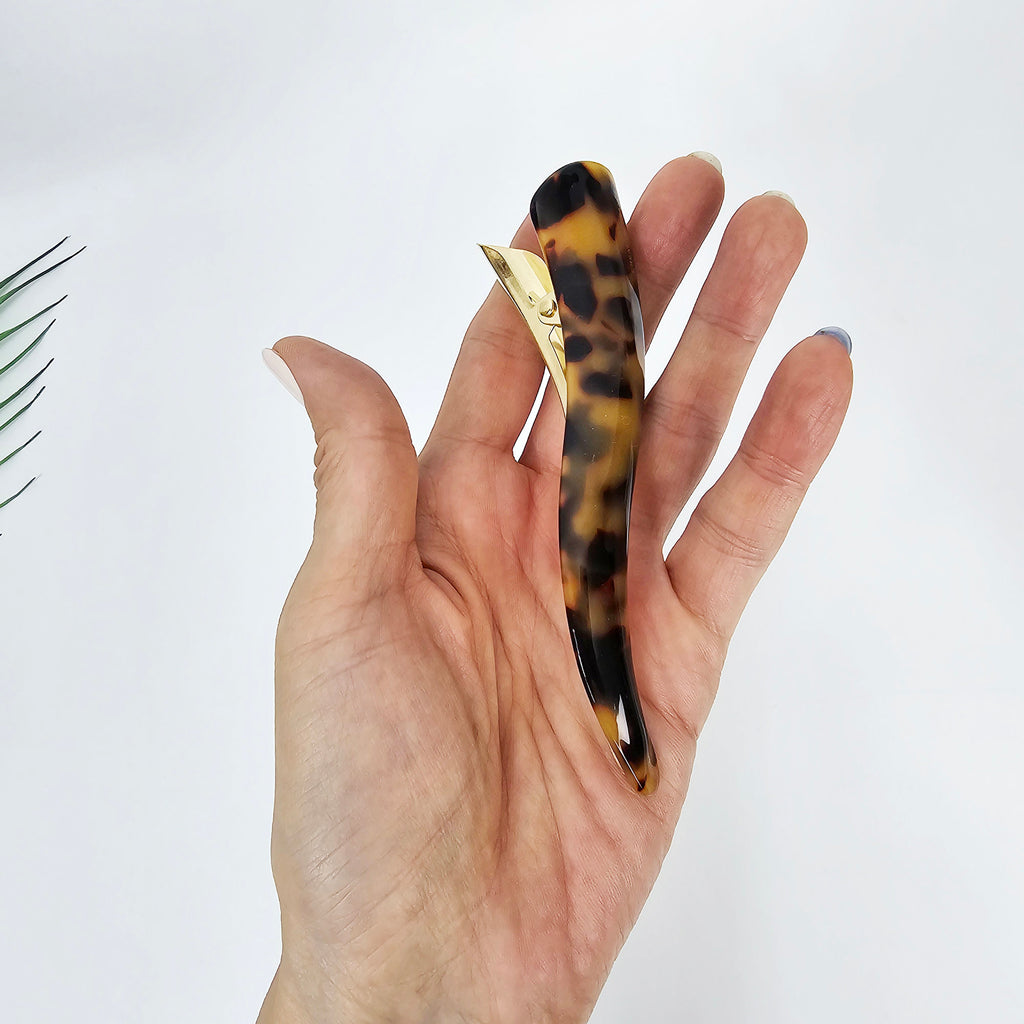 Leopard Pure Color Curve Line Long Claw Clip (4.7 Inch) / Elegance French Hair Pin / Hair Barrette for Woman / Alligator Hair Clip