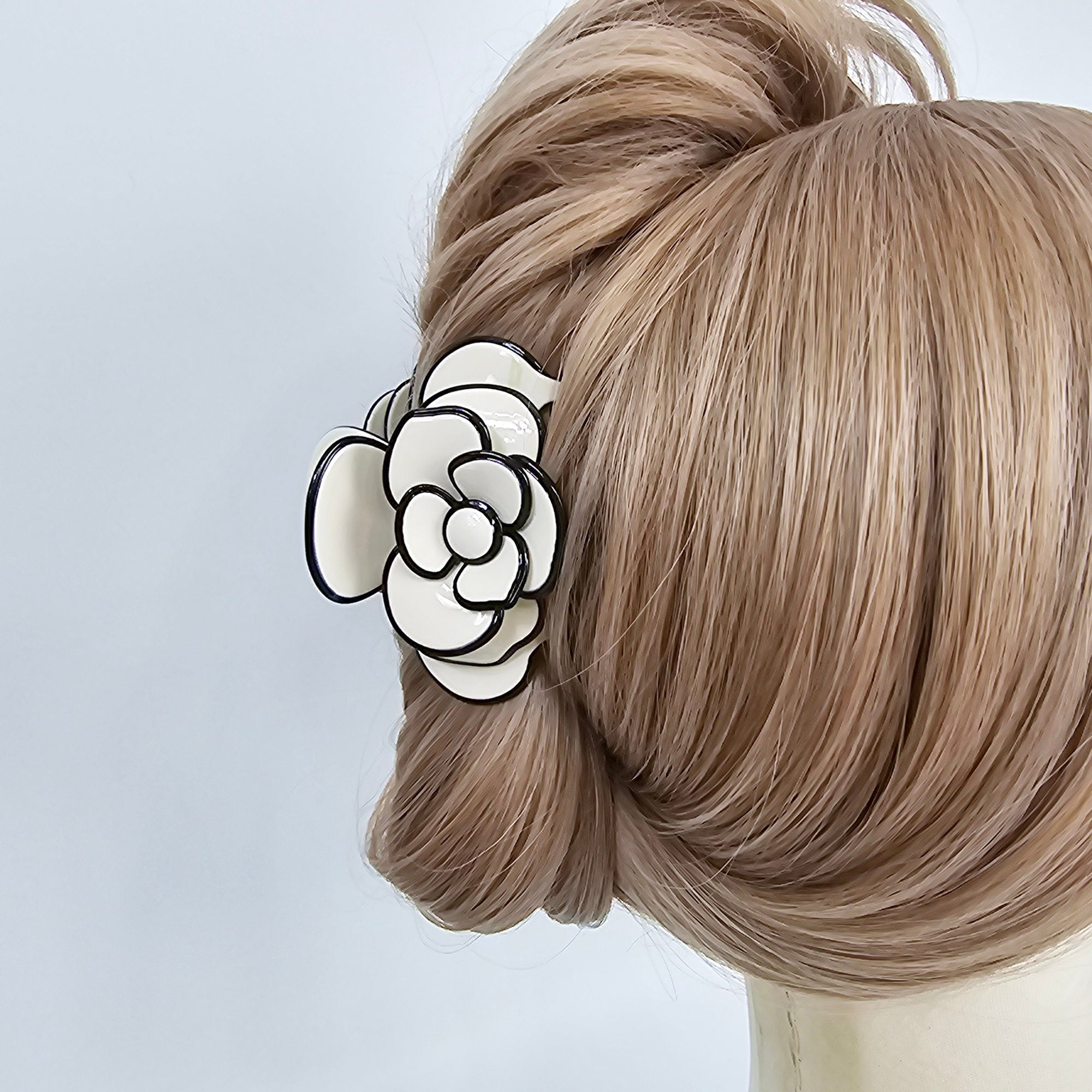 Pastel Color Big Bloom Camellia Half Updo Hair Claw (3.1 Inch) / Elegance French Hair Pin / Hair Barrette for Woman