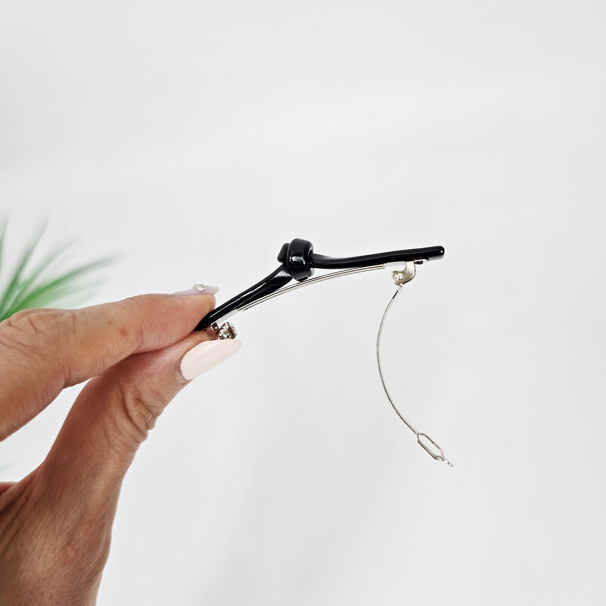 Leopard Pure Mini Slim Straight Knot Hair Clip (2.8 Inch) / Tortoise Shell French Hair Pin / Hair Accessory for Woman / Automatic Hair Clip