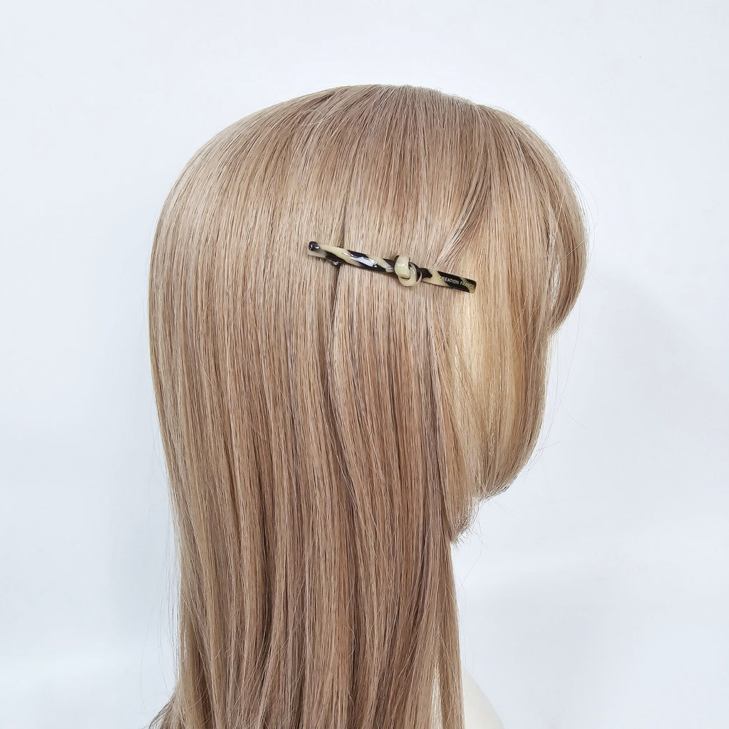 Leopard Pure Mini Slim Straight Knot Hair Clip (2.8 Inch) / Tortoise Shell French Hair Pin / Hair Accessory for Woman / Automatic Hair Clip