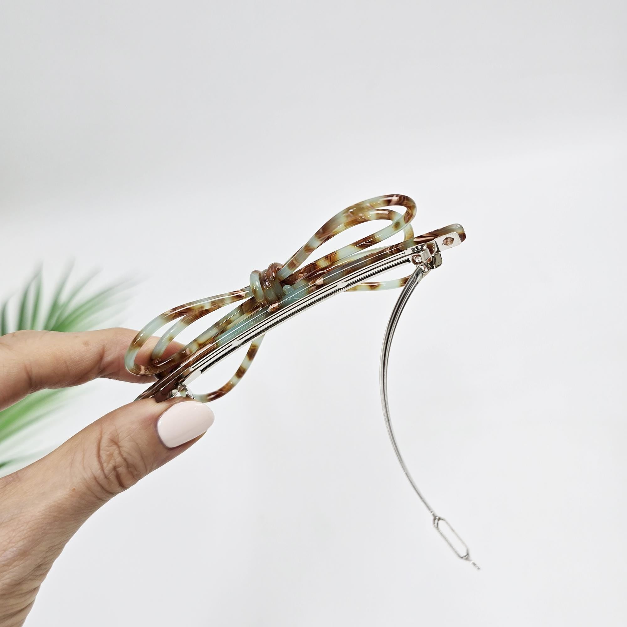 New Color Triple Ribbon Hair Clip (4.3 Inch) / Tortoise Shell French Hair Pin / Hair Accessory for Woman / Automatic Hair Clip