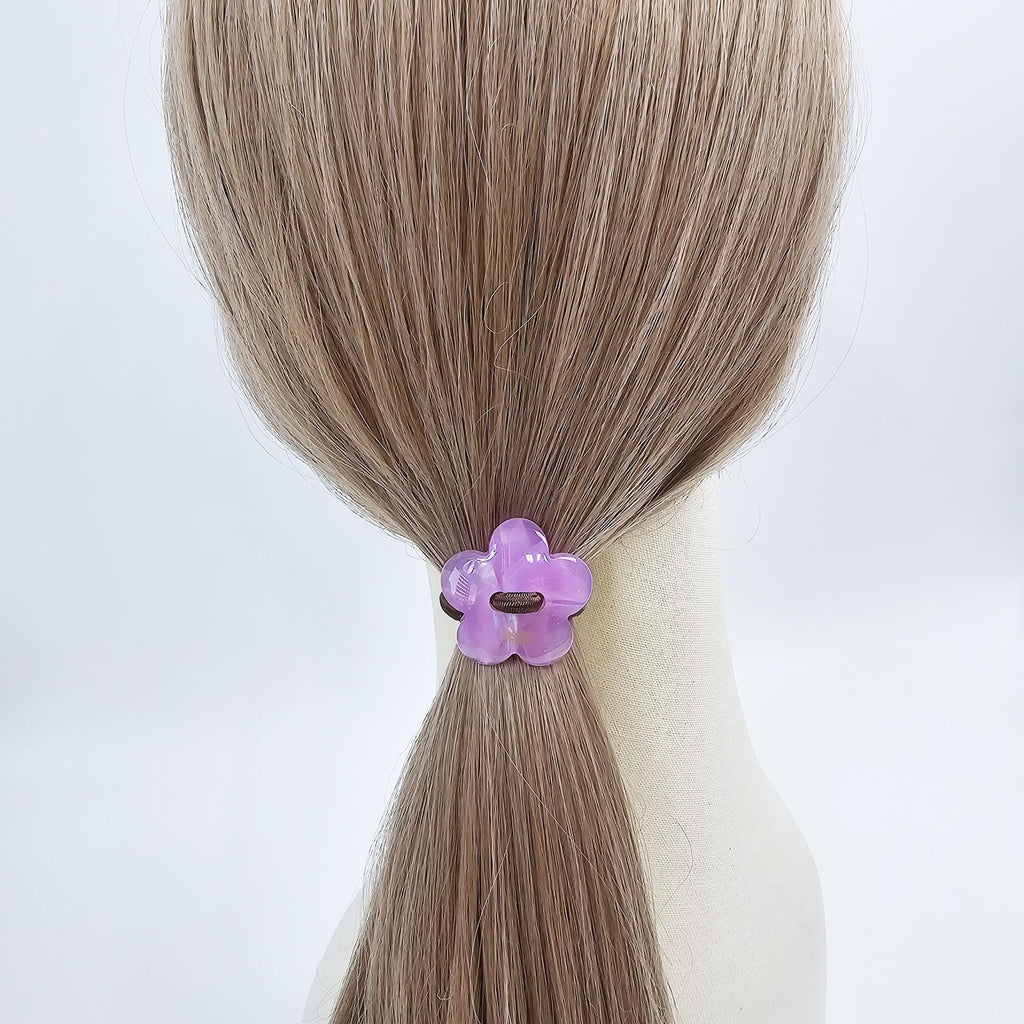 Opal Embossed Flower Stitch Ponytail Hair Tie (1.3 Inch) / Simple Cute Ponytail Holder / Hair Accessory for Woman