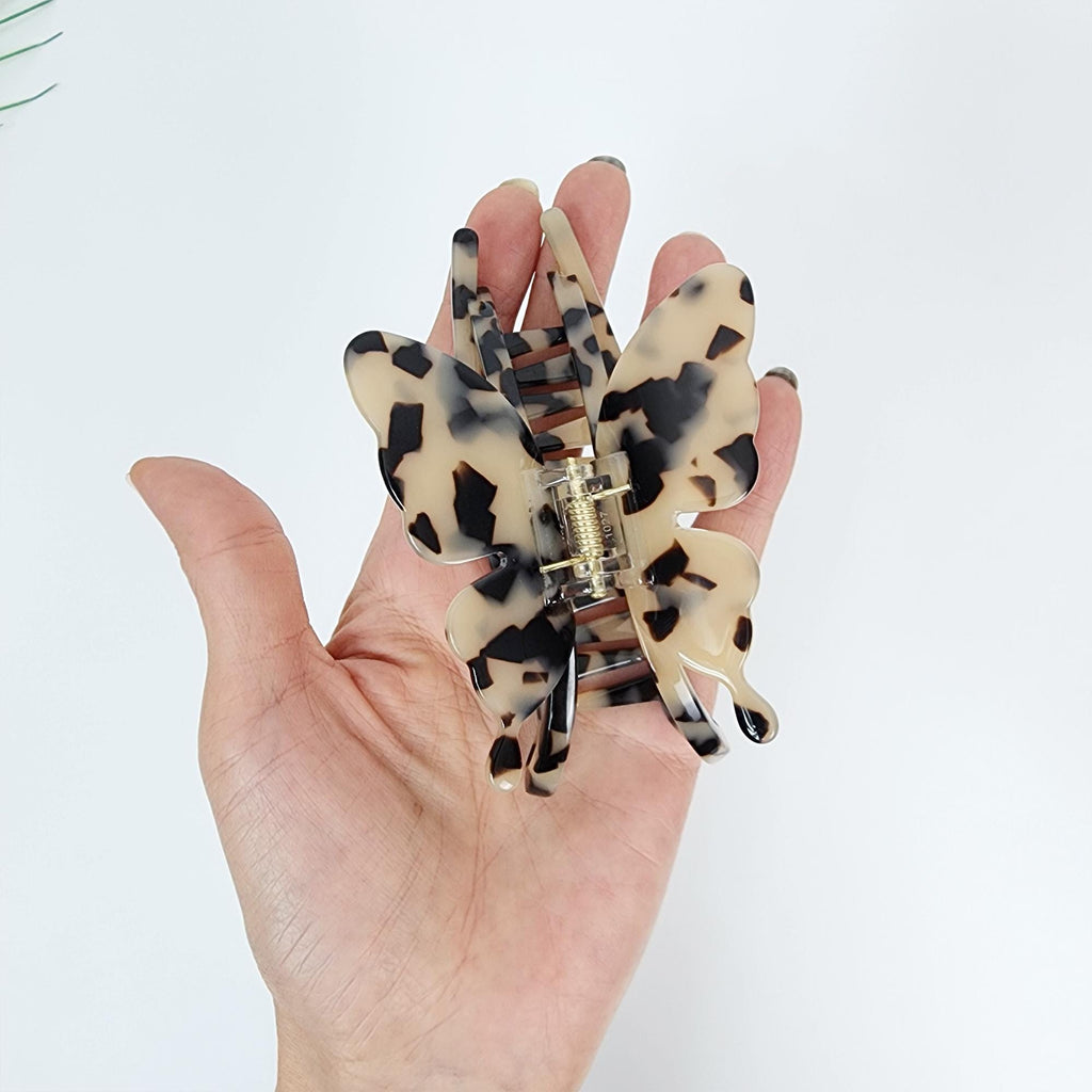 Leopard Marble Big Butterfly Half Up Hair Claw Clip / Elegance French Hair Pin / Hair Barrette for Woman