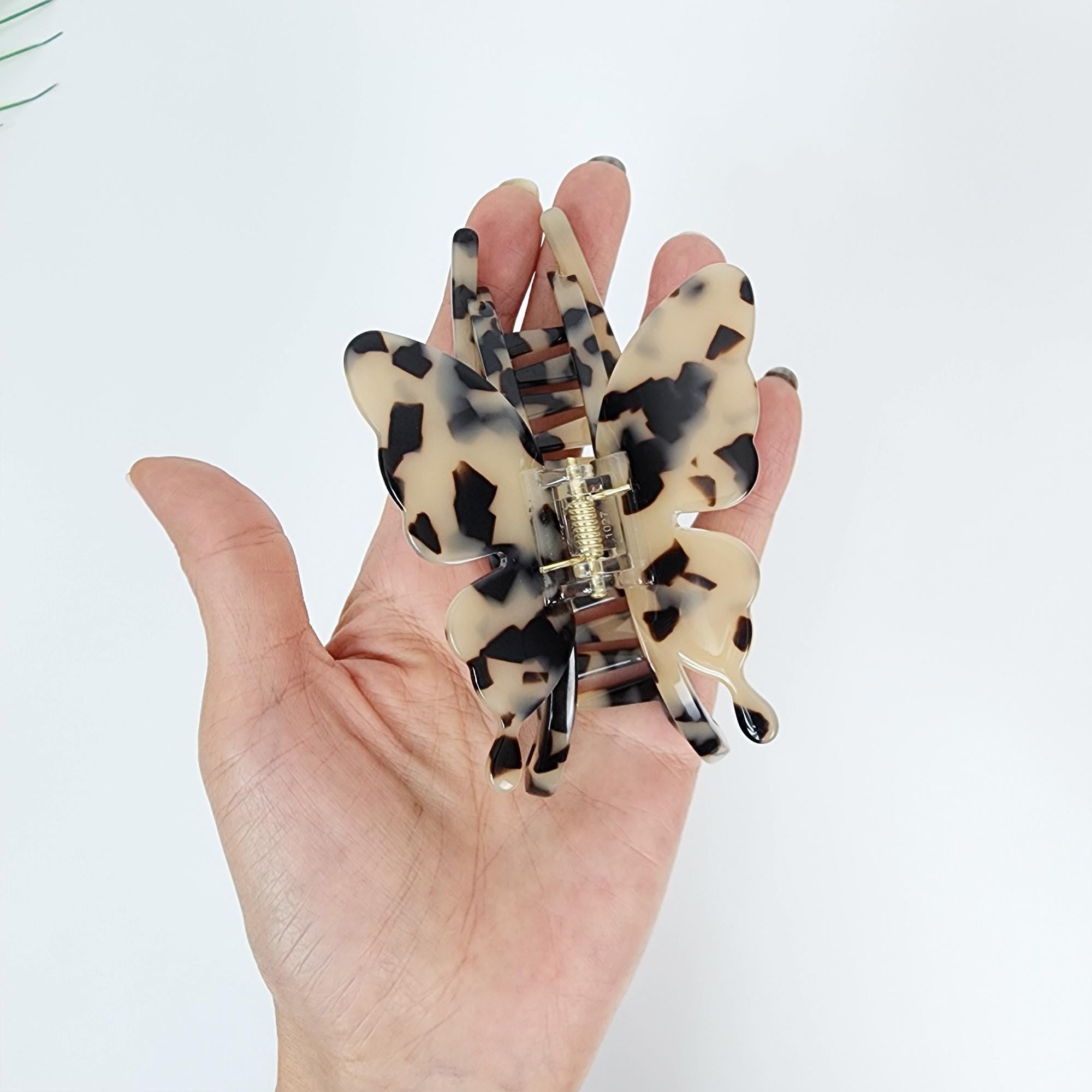 Leopard Marble Big Butterfly Half Up Hair Claw Clip / Elegance French Hair Pin / Hair Barrette for Woman