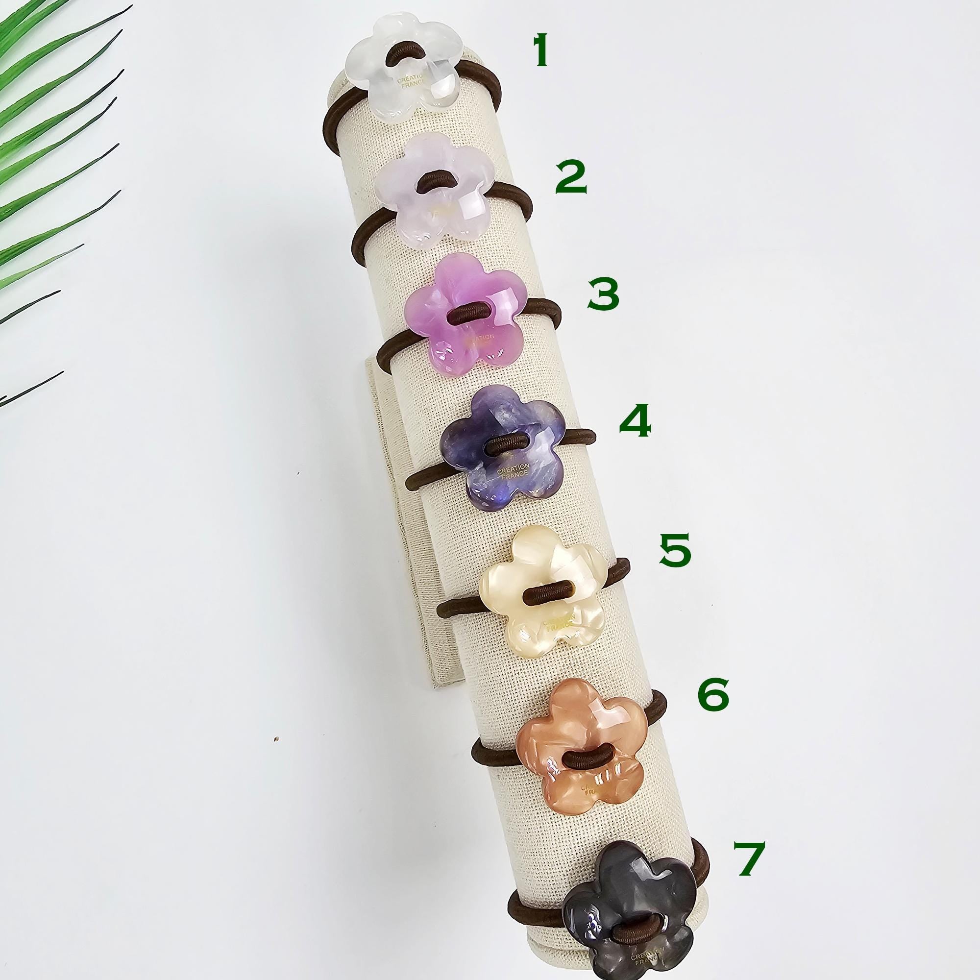 Opal Embossed Flower Stitch Ponytail Hair Tie (1.3 Inch) / Simple Cute Ponytail Holder / Hair Accessory for Woman