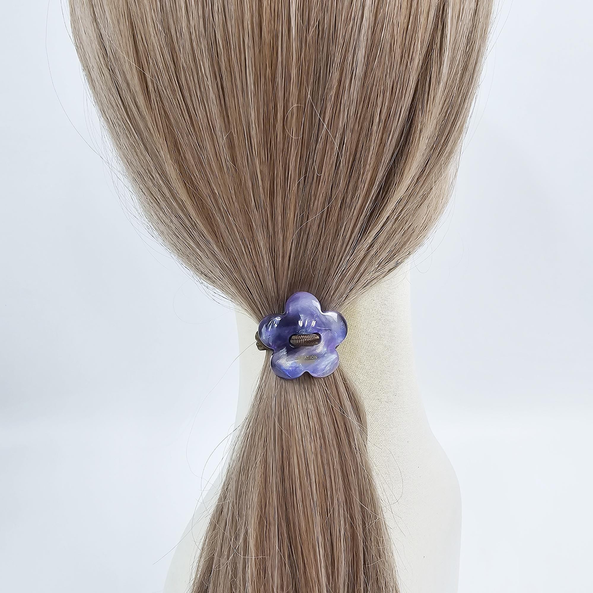 Opal Embossed Flower Stitch Ponytail Hair Tie (1.3 Inch) / Simple Cute Ponytail Holder / Hair Accessory for Woman