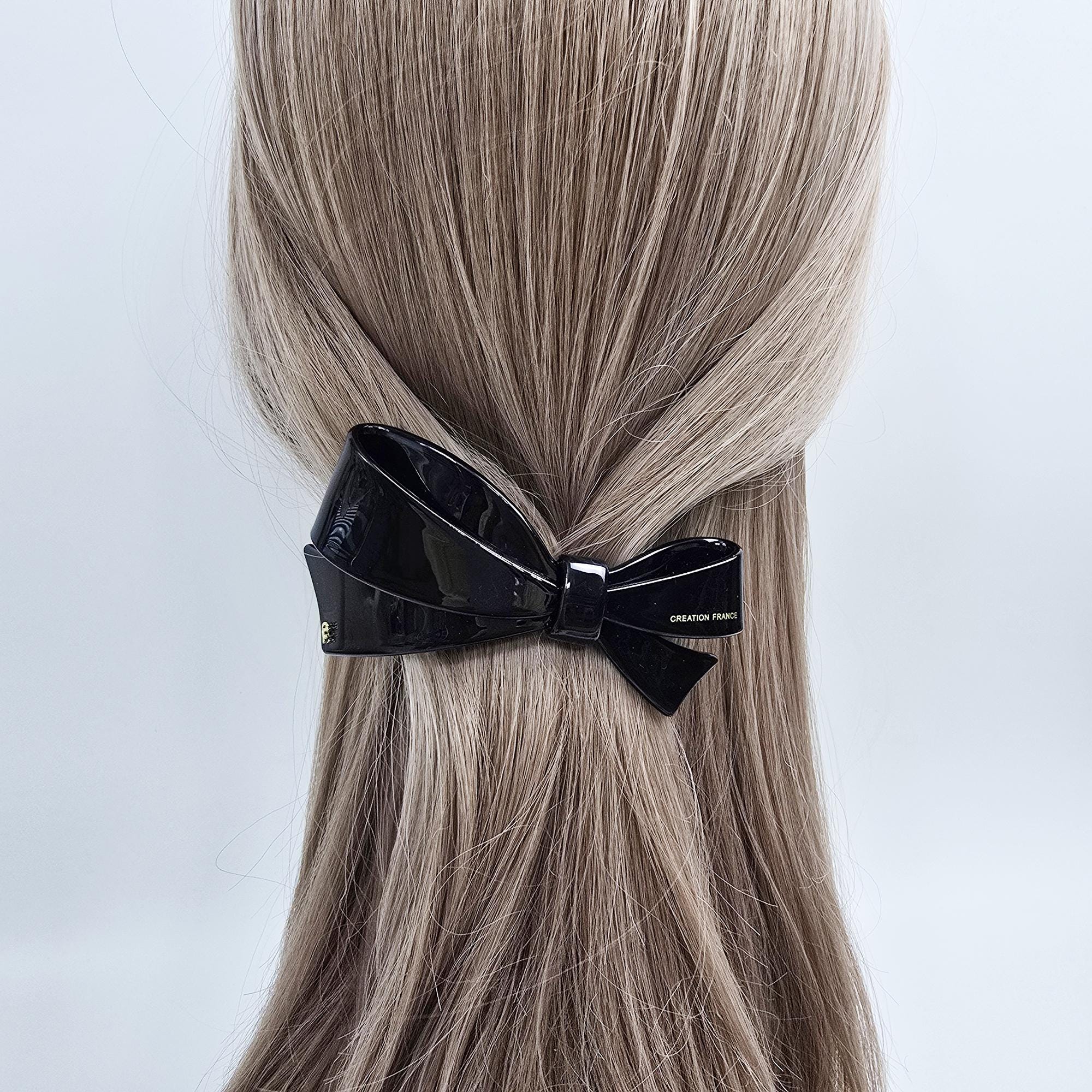 Glossy Leopard Large Ribbon Hair Bobby Pin (4.1 Inch) / Elegance Leopard French Hair Pin / Automatic Hair Clip