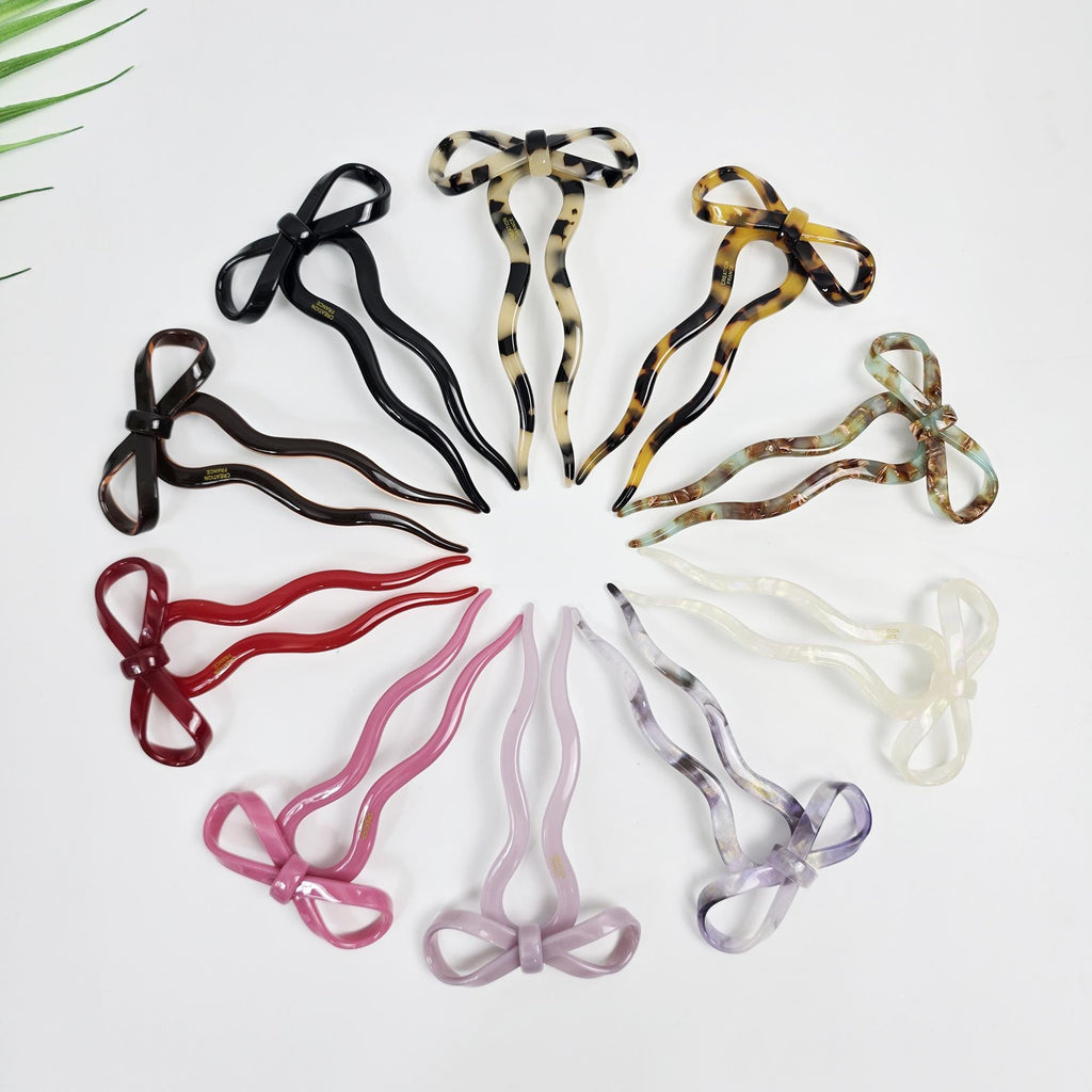 Bliss Ribbon Wave Updo Hair Stick (4.7 Inch) / Tortoise Shell French Hair Pin / Metal Hair Fork for Thick Hair / Hair Pin Stick