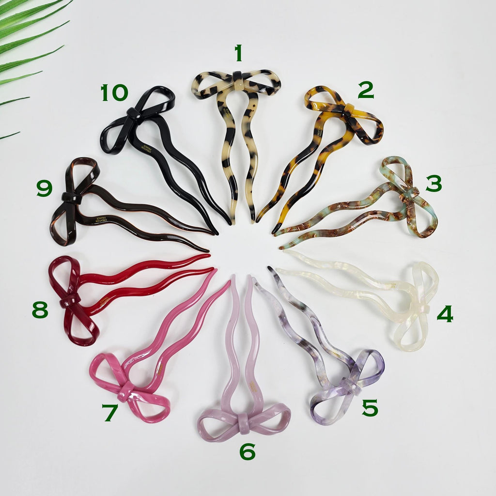 Bliss Ribbon Wave Updo Hair Stick (4.7 Inch) / Tortoise Shell French Hair Pin / Metal Hair Fork for Thick Hair / Hair Pin Stick