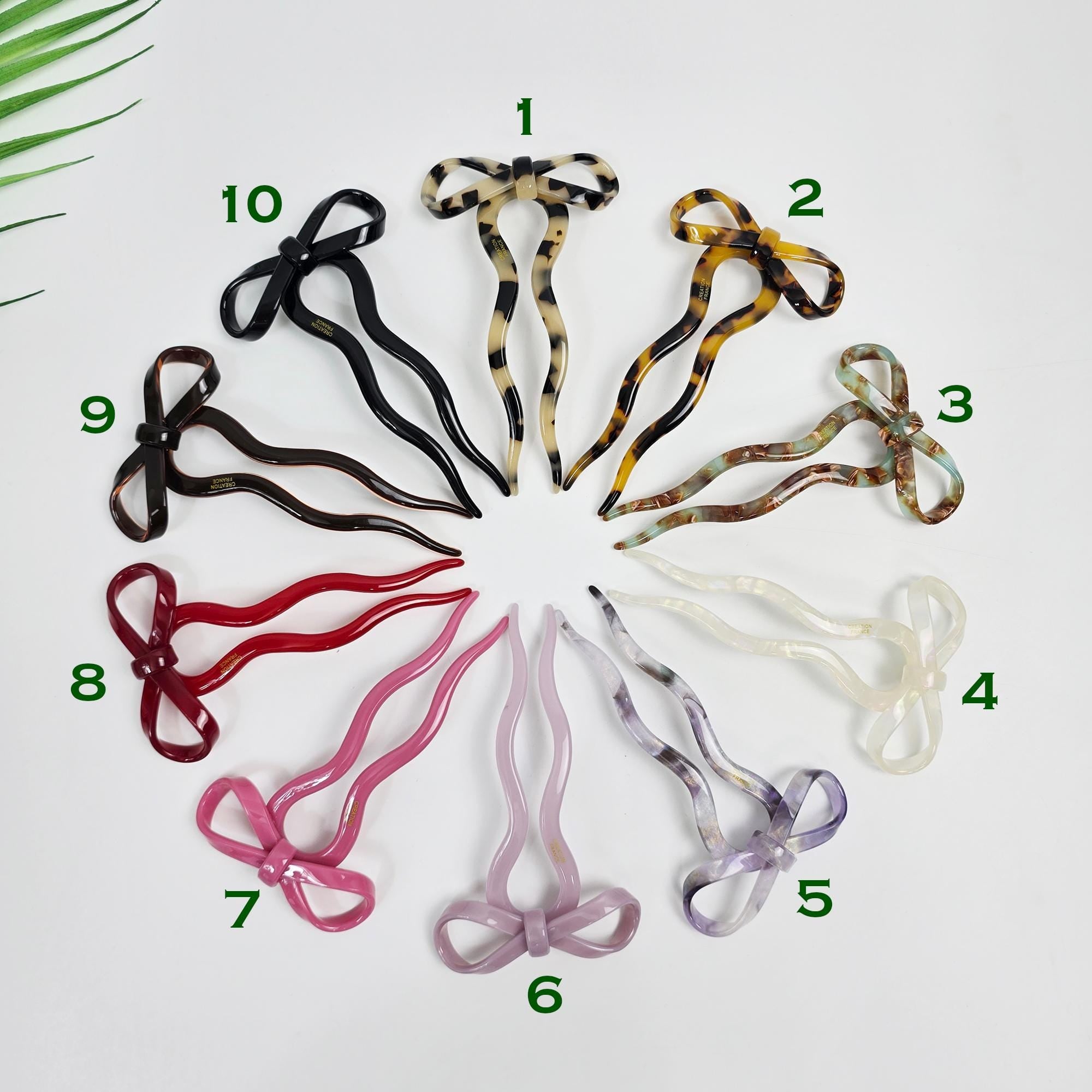 Bliss Ribbon Wave Updo Hair Stick (4.7 Inch) / Tortoise Shell French Hair Pin / Metal Hair Fork for Thick Hair / Hair Pin Stick