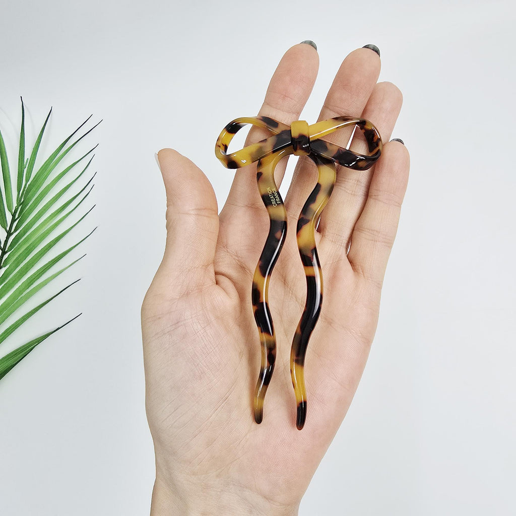 Bliss Ribbon Wave Updo Hair Stick (4.7 Inch) / Tortoise Shell French Hair Pin / Metal Hair Fork for Thick Hair / Hair Pin Stick