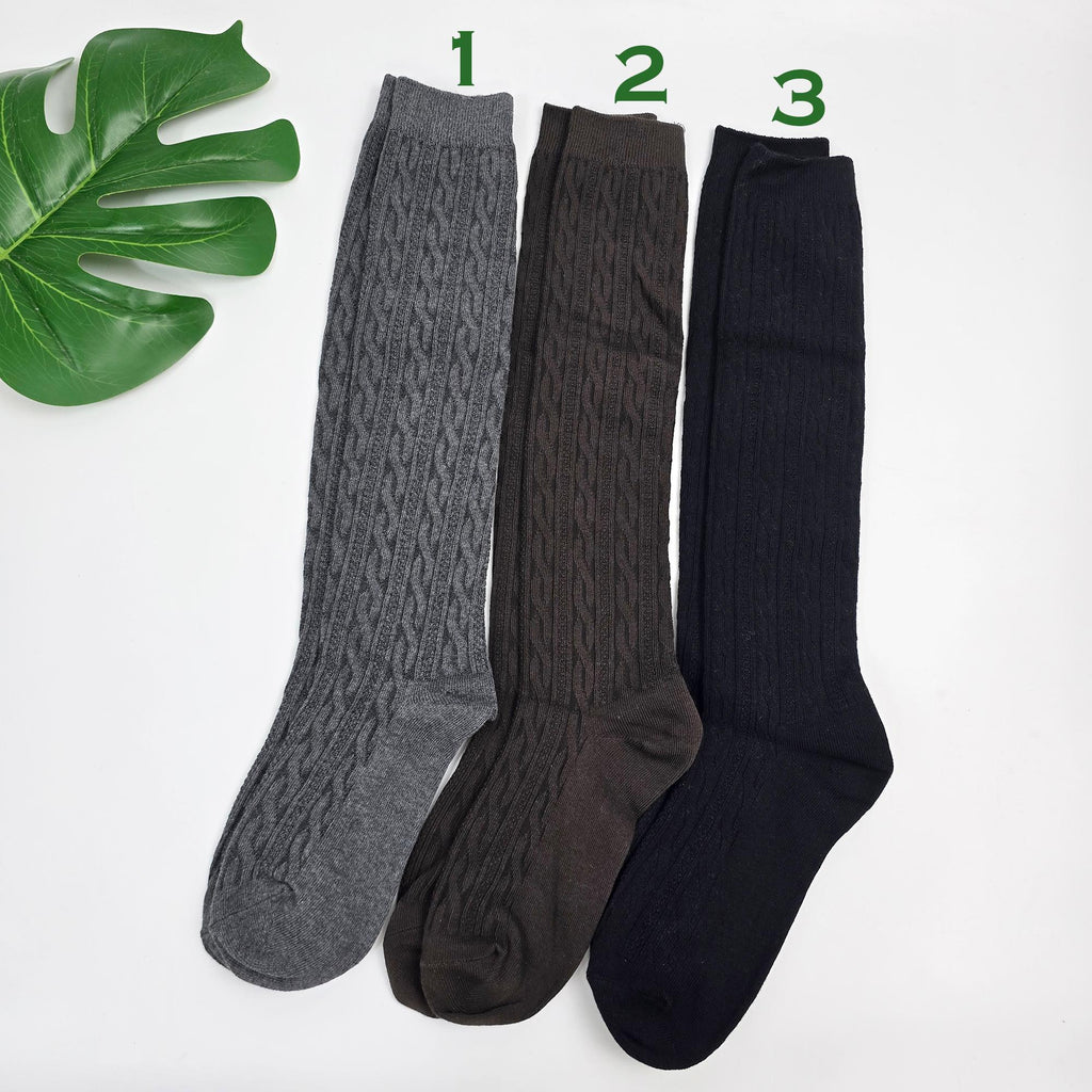 Cable Knit Knee High Socks | Cotton Long Boot Hosiery | Korean Socks | Preppy School Gift