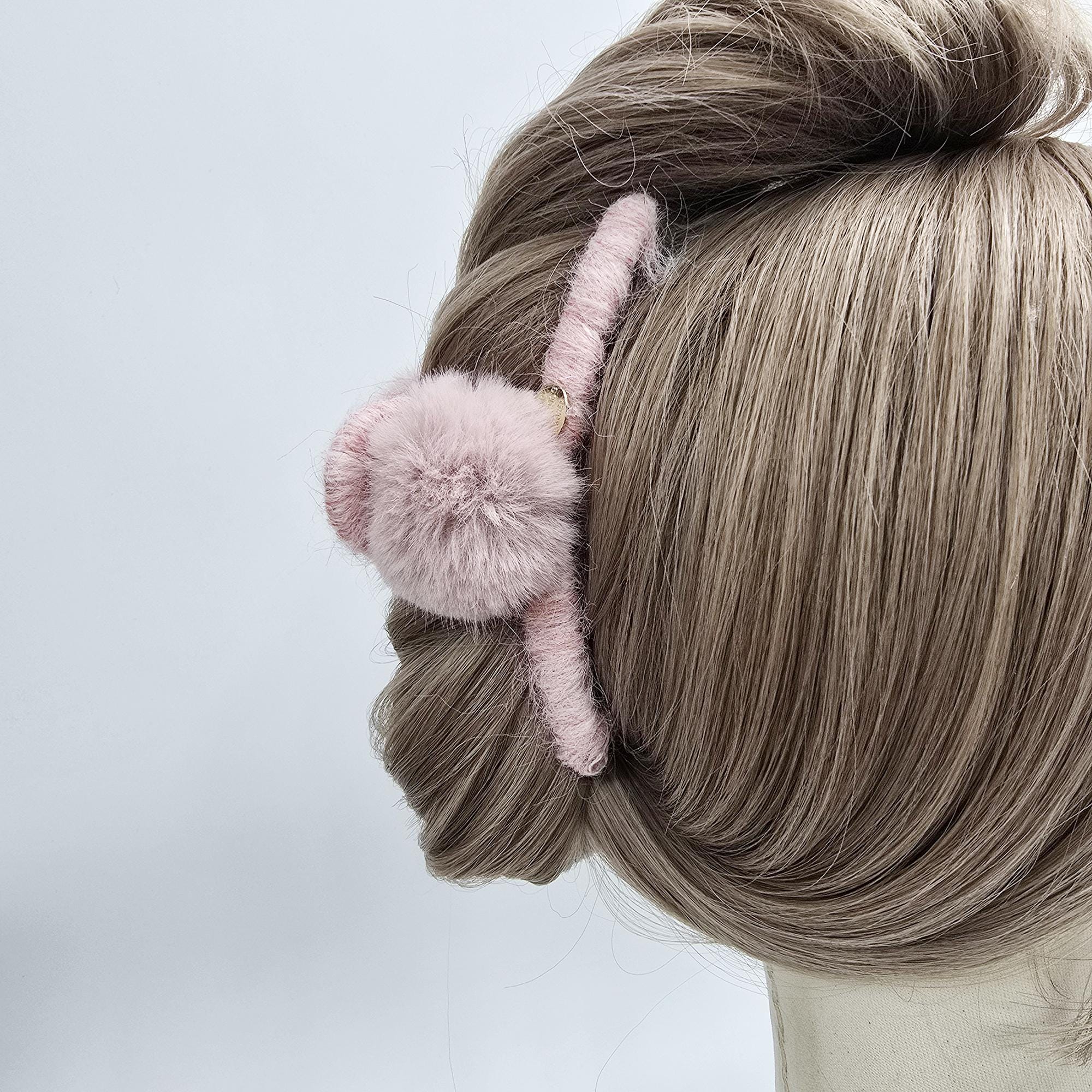 Knit Twist Yarn Pom-Pom Accent Updo Hair Claw Clip (5.1 Inch) / Hair Barrette for Woman