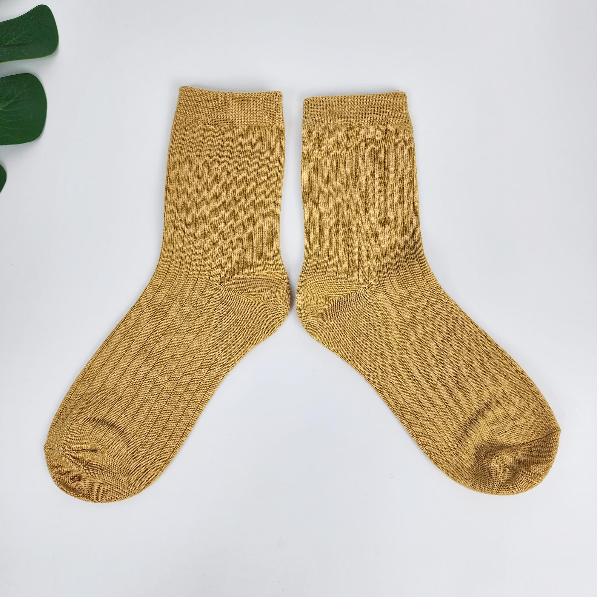 Ribbed Cotton Socks | Mid Calf Solid Color Soft Breathable | Korean Socks | Daily Basic Hosiery Gift for Her