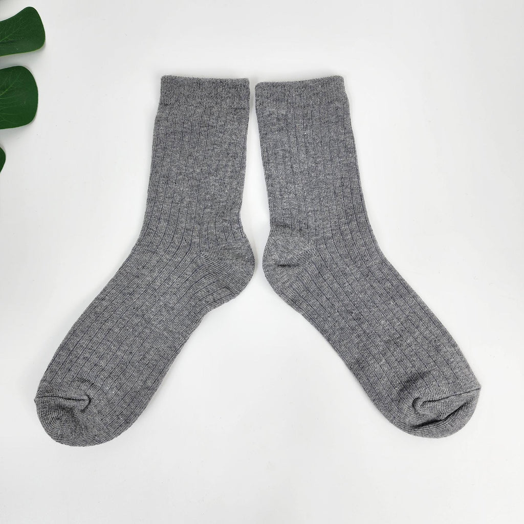 Ribbed Cotton Socks | Mid Calf Solid Color Soft Breathable | Korean Socks | Daily Basic Hosiery Gift for Her