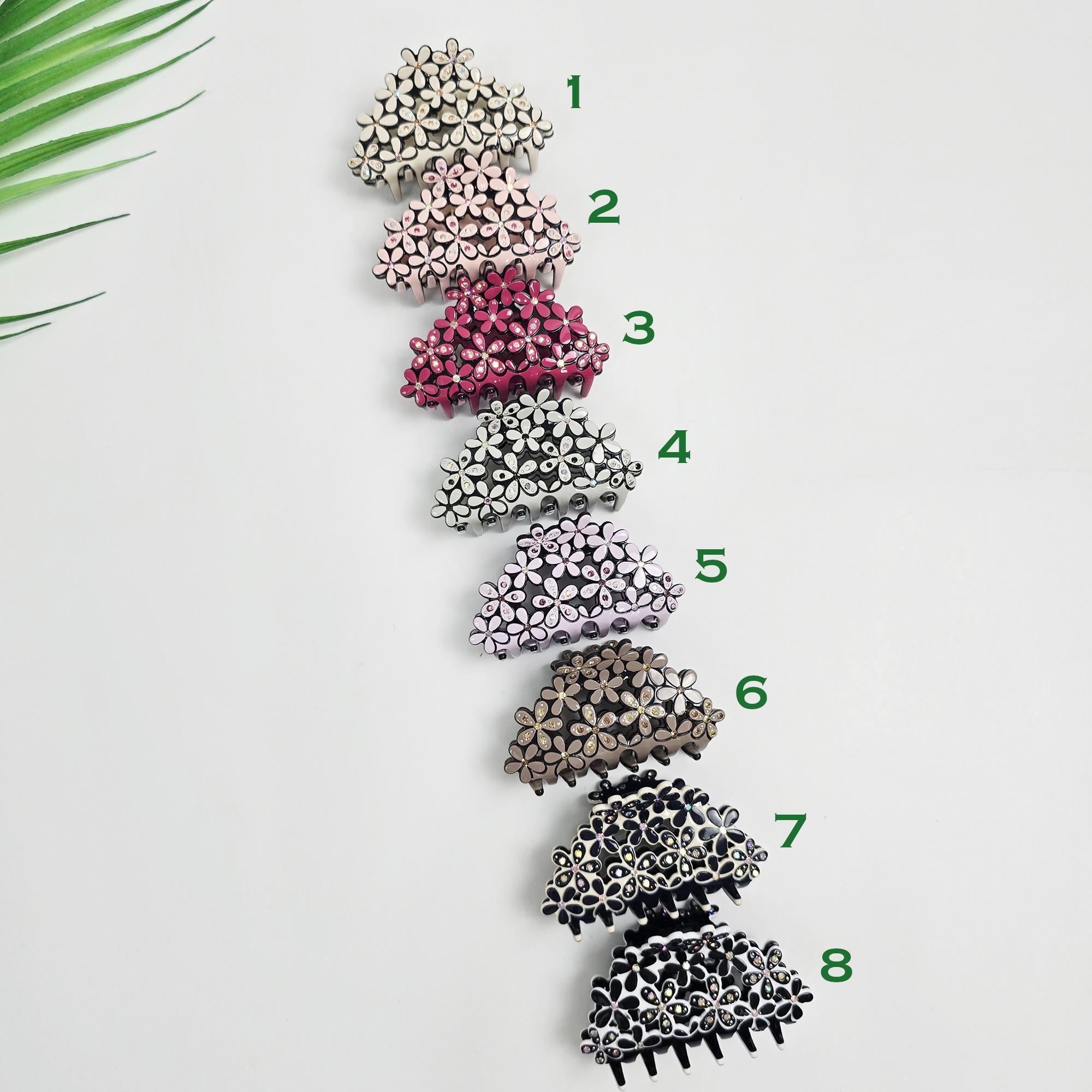 Pastel Glittering Blossom Small Hair Claw Clip (2.6 Inch) / Elegance French Hair Pin / Hair Barrette for Woman