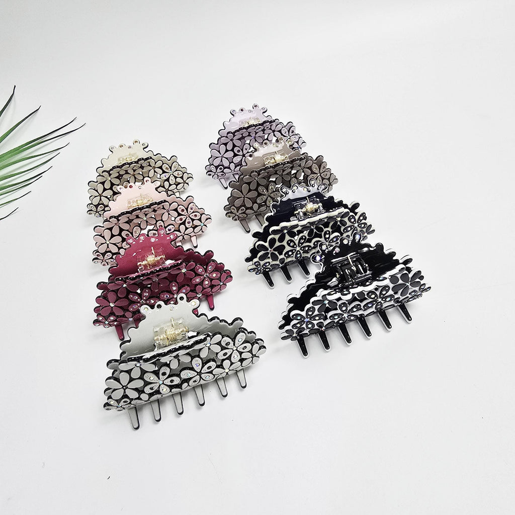 Pastel Glittering Blossom Small Hair Claw Clip (2.6 Inch) / Elegance French Hair Pin / Hair Barrette for Woman