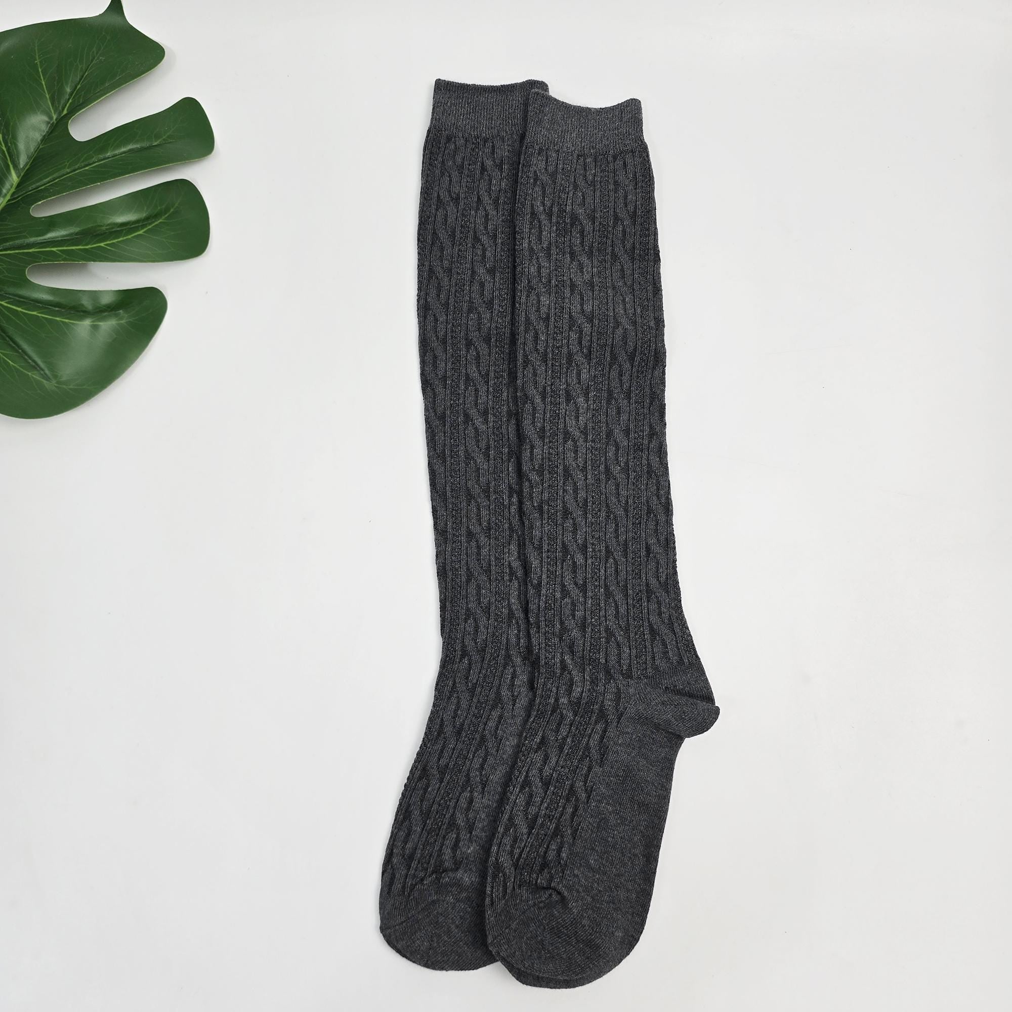 Cable Knit Knee High Socks | Cotton Long Boot Hosiery | Korean Socks | Preppy School Gift