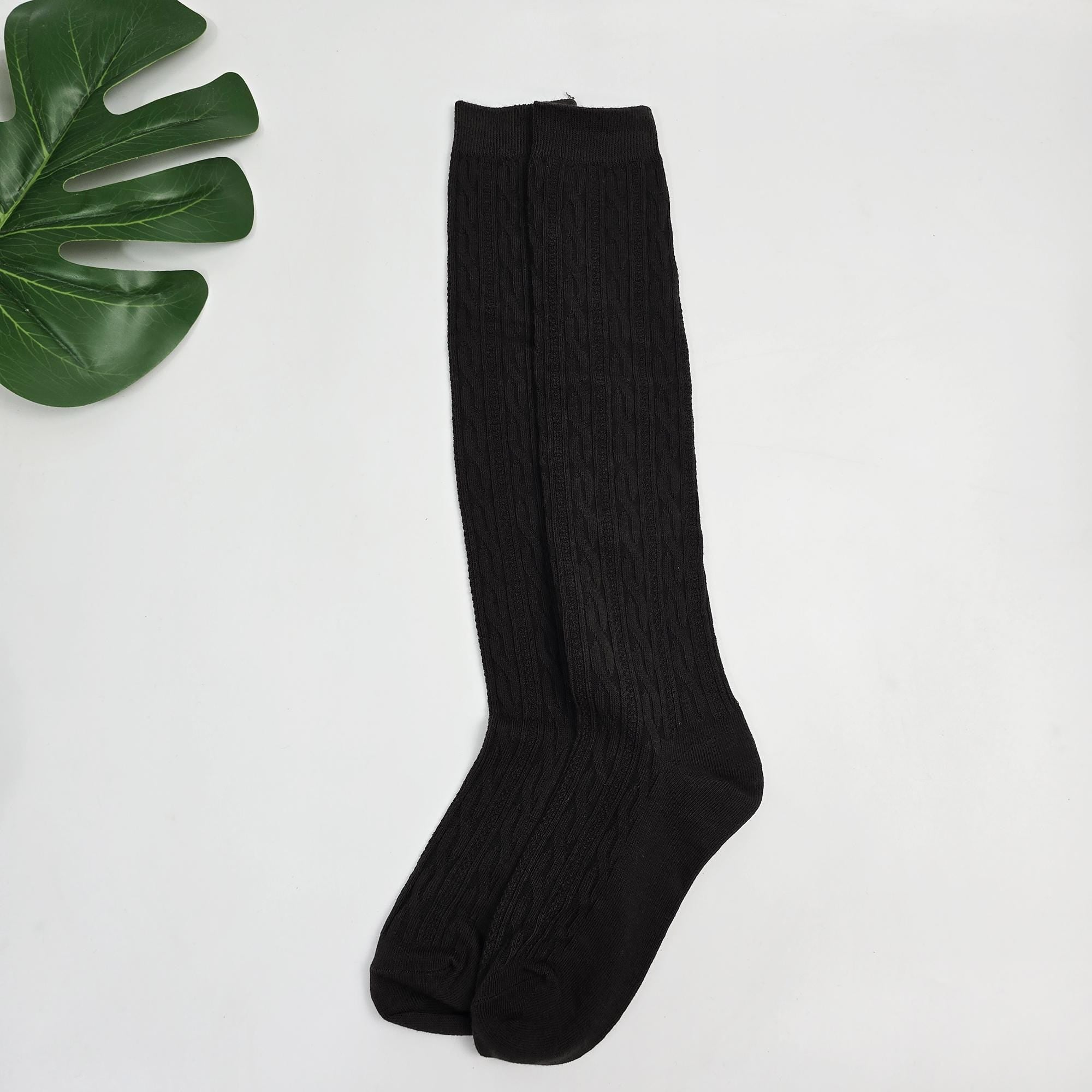Cable Knit Knee High Socks | Cotton Long Boot Hosiery | Korean Socks | Preppy School Gift