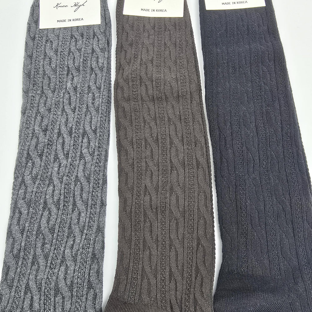 Cable Knit Knee High Socks | Cotton Long Boot Hosiery | Korean Socks | Preppy School Gift