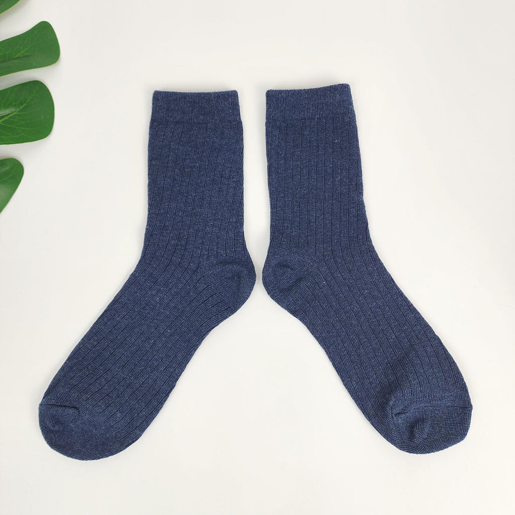 Ribbed Cotton Socks | Mid Calf Solid Color Soft Breathable | Korean Socks | Daily Basic Hosiery Gift for Her
