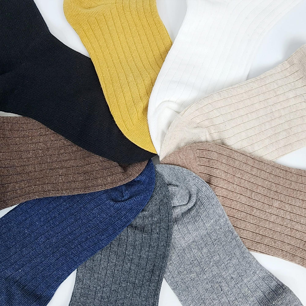 Ribbed Cotton Socks | Mid Calf Solid Color Soft Breathable | Korean Socks | Daily Basic Hosiery Gift for Her