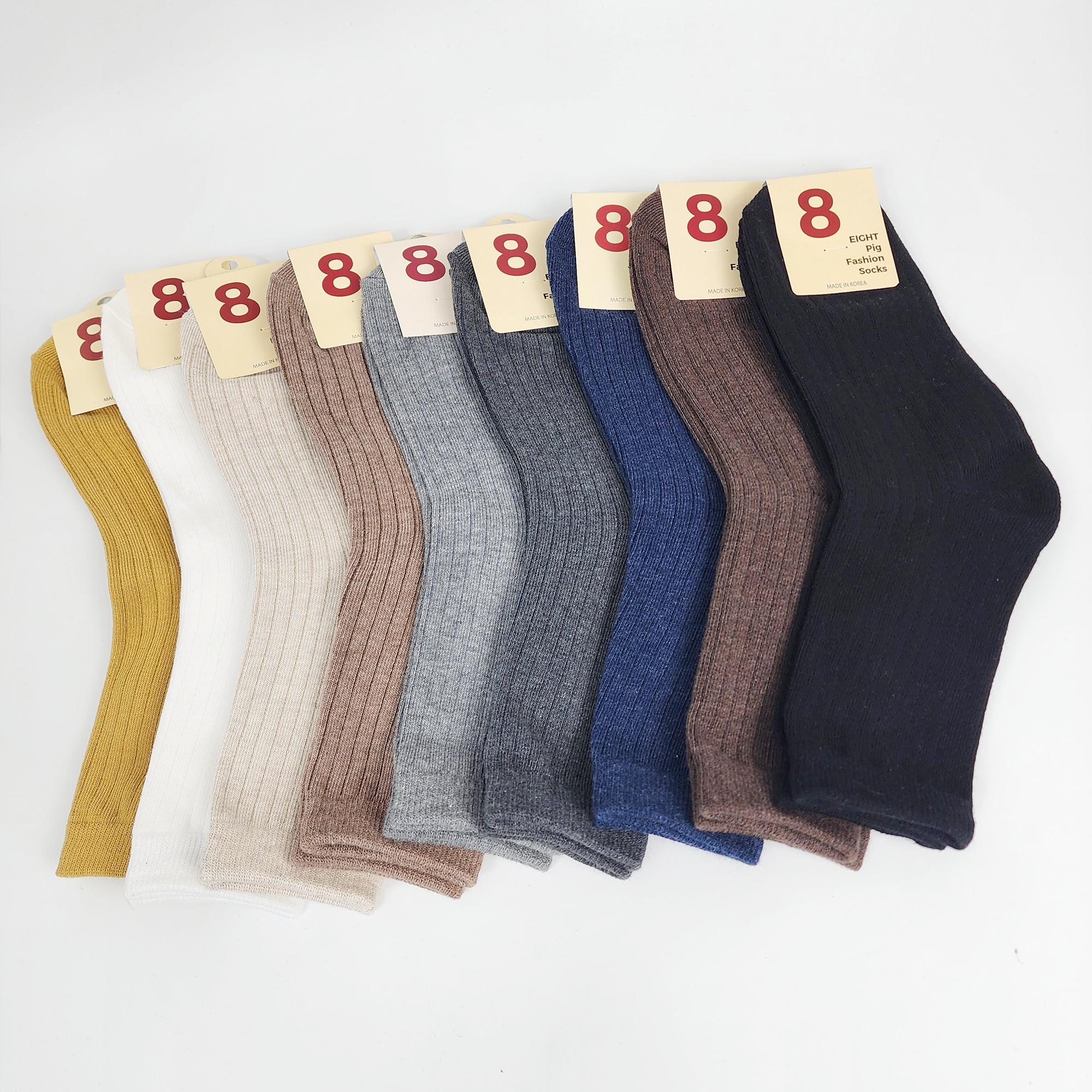 Ribbed Cotton Socks | Mid Calf Solid Color Soft Breathable | Korean Socks | Daily Basic Hosiery Gift for Her