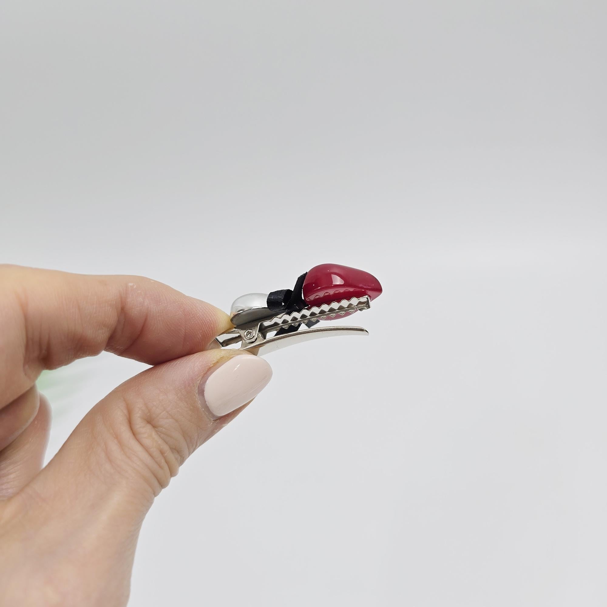 Red Heart Mini Barrette Clip Side Hair Claw Clip (1.5 Inch) / Alligator Hair Clip for Woman