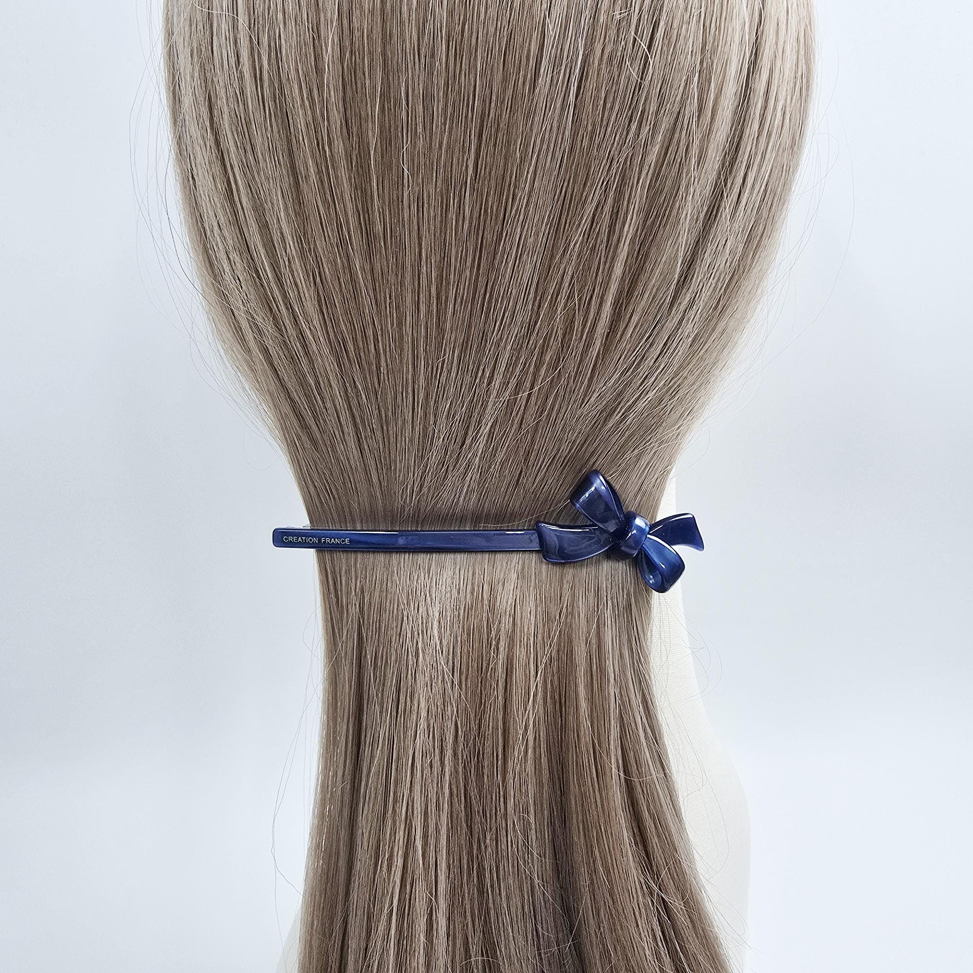 Mini Double Ribbon Slim Hair Clip (4.3 Inch) / Elegance French Hair Pin / Automatic Hair Clip