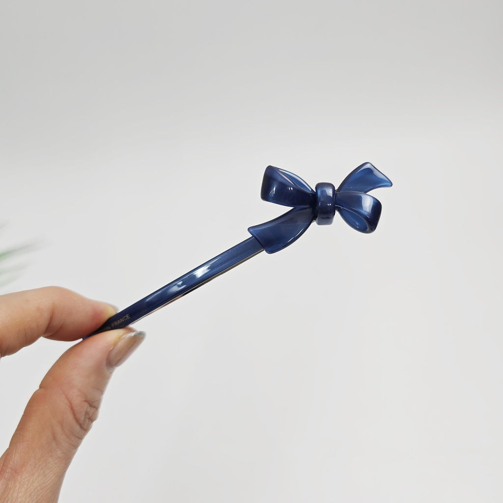 Mini Double Ribbon Slim Hair Clip (4.3 Inch) / Elegance French Hair Pin / Automatic Hair Clip