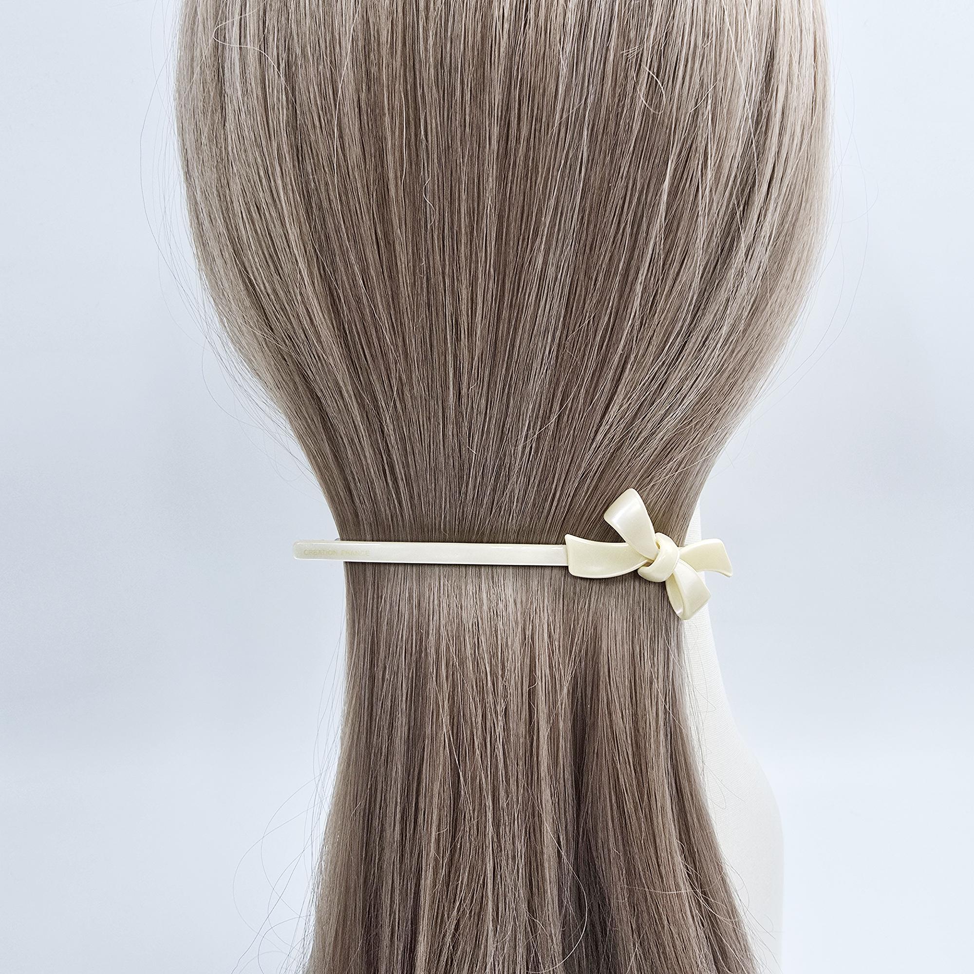 Mini Double Ribbon Slim Hair Clip (4.3 Inch) / Elegance French Hair Pin / Automatic Hair Clip