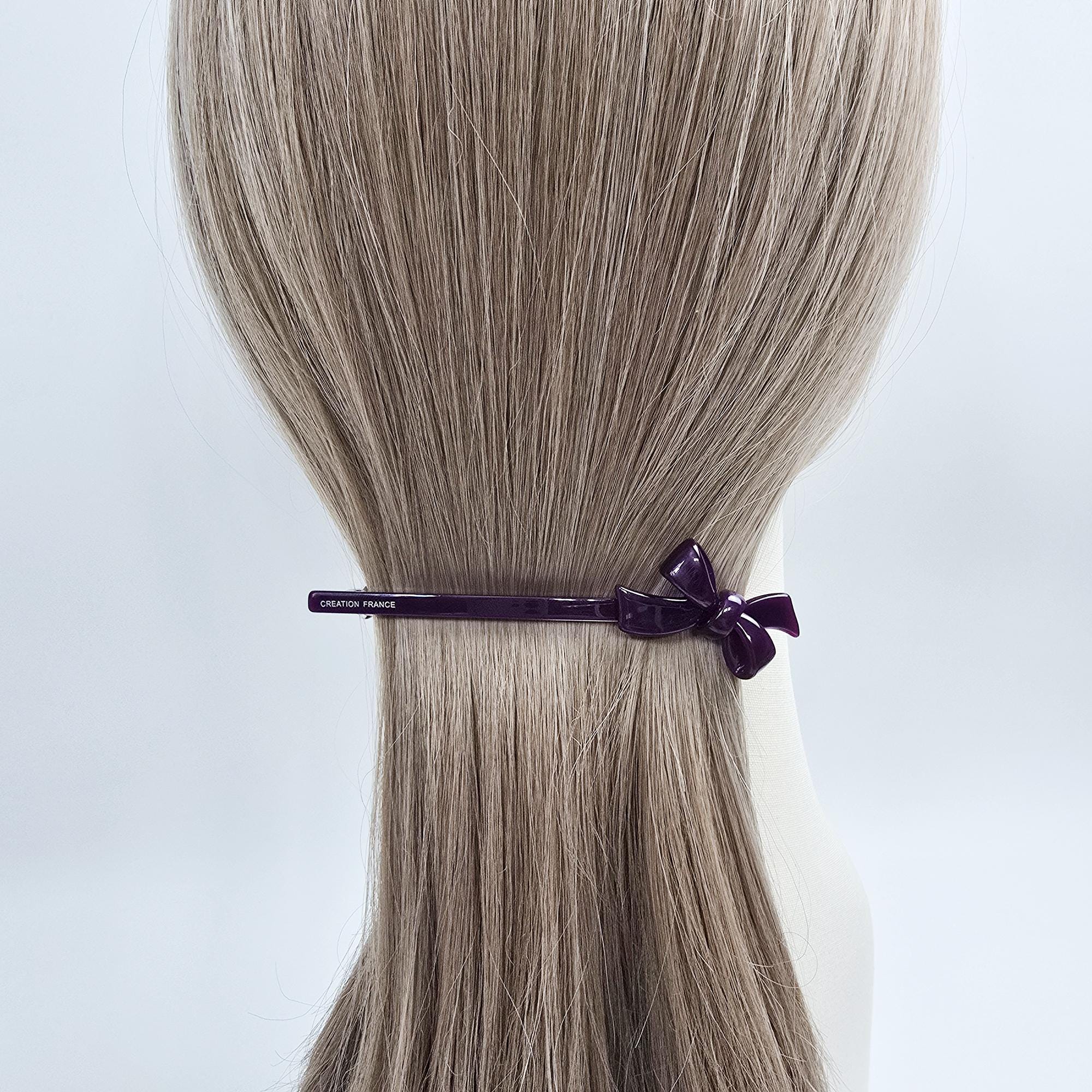 Mini Double Ribbon Slim Hair Clip (4.3 Inch) / Elegance French Hair Pin / Automatic Hair Clip