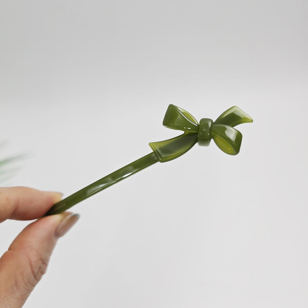 Mini Double Ribbon Slim Hair Clip (4.3 Inch) / Elegance French Hair Pin / Automatic Hair Clip