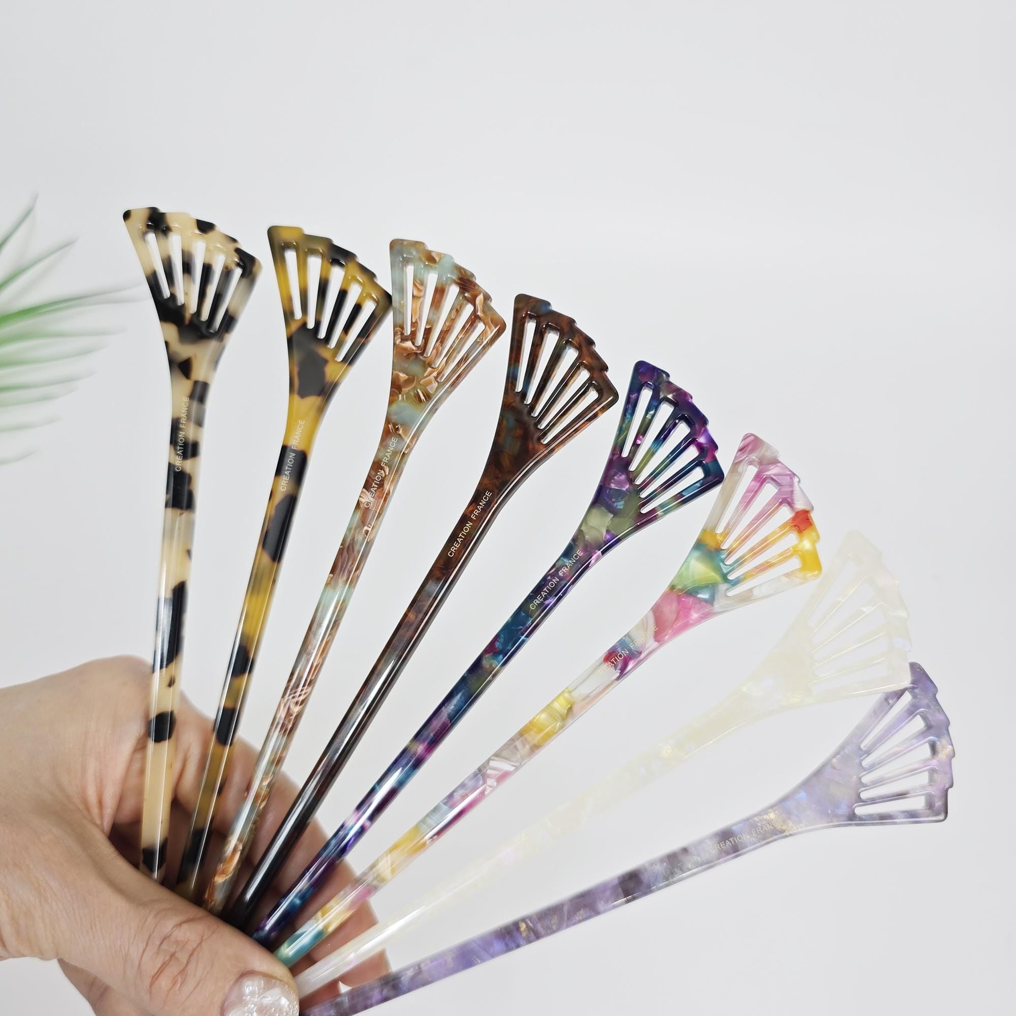 Luxurious Fan Blossom Straight Hair Stick (7.1 Inch) / Tortoise Shell French Hair Pin / Hair Fork for Thick Hair