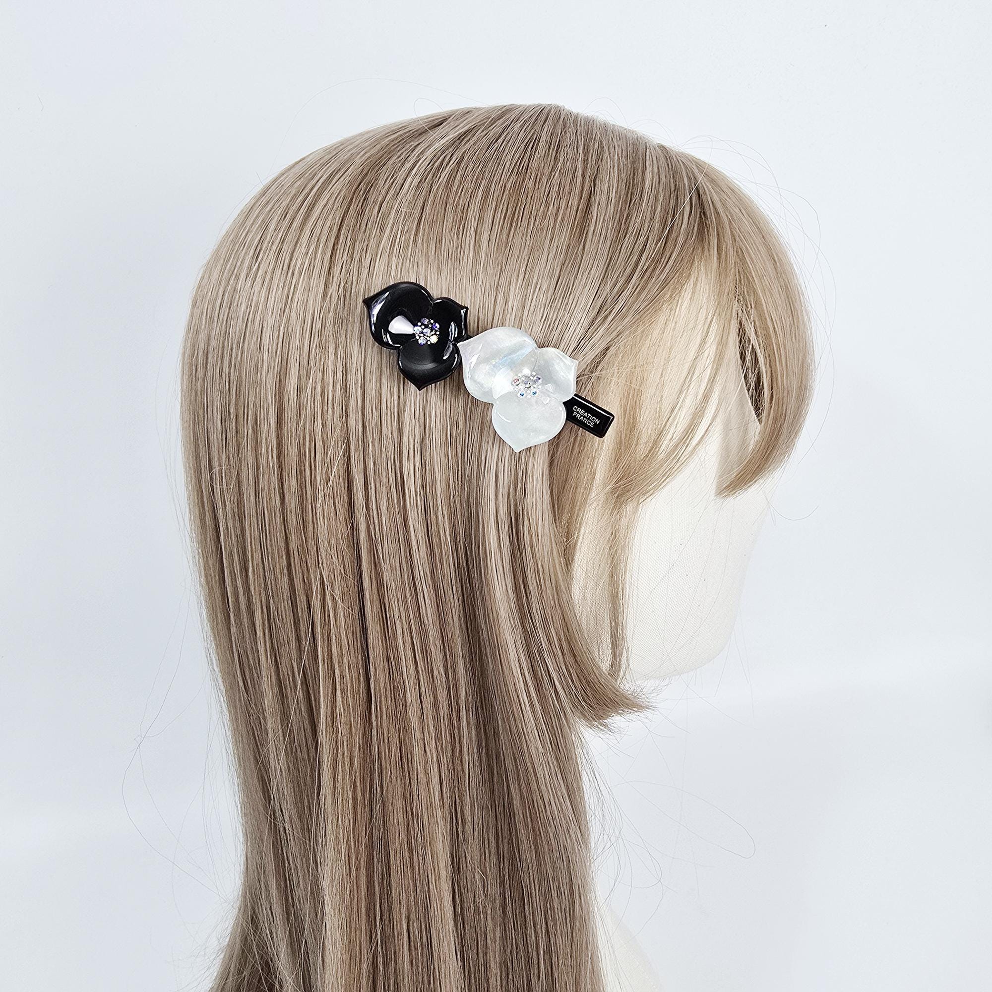 Cubic Stone Blossom Mini Hair Claw Clip (2.8 Inch) / Tortoise Shell Frech Pin / Alligator Hair Clip for Woman