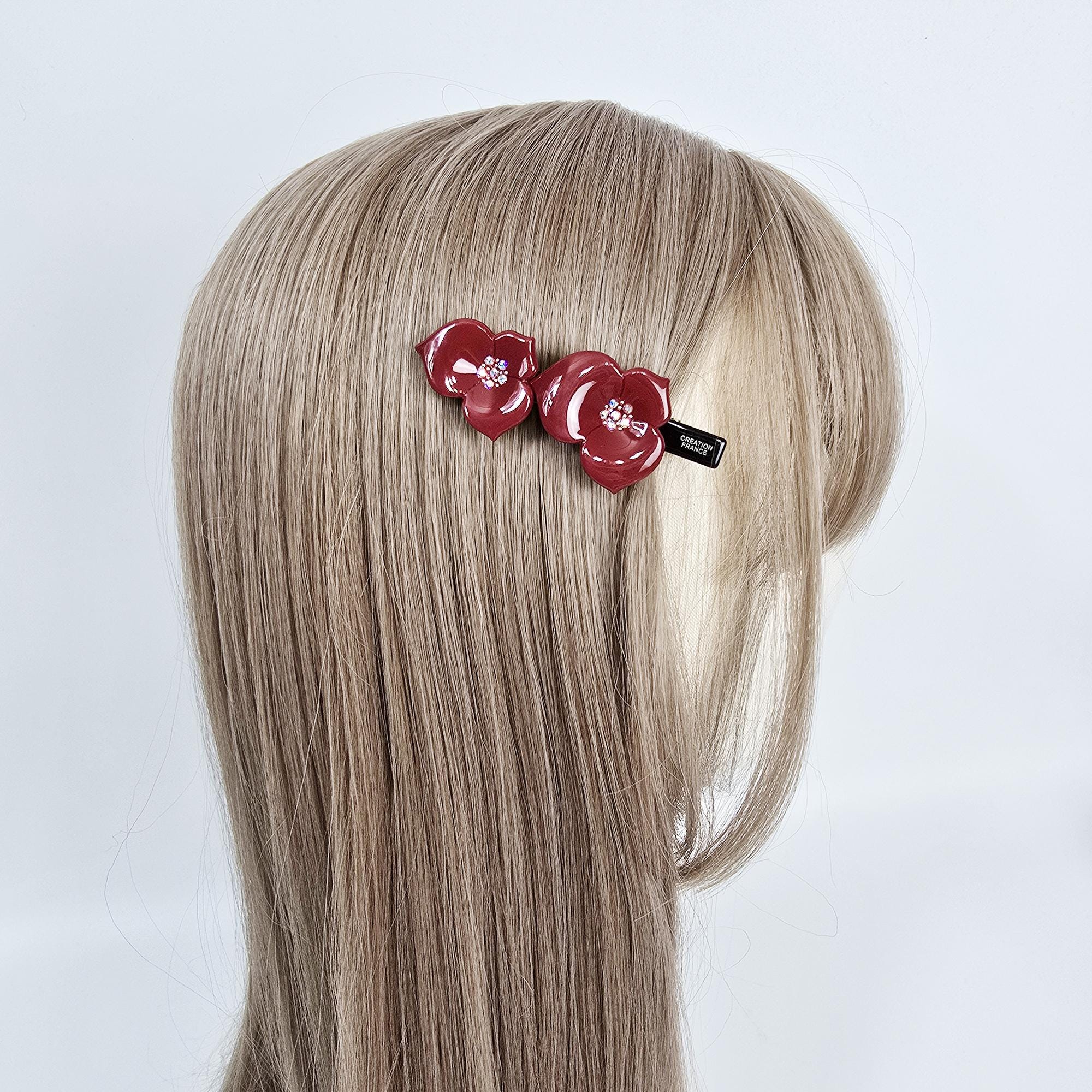 Cubic Stone Blossom Mini Hair Claw Clip (2.8 Inch) / Tortoise Shell Frech Pin / Alligator Hair Clip for Woman