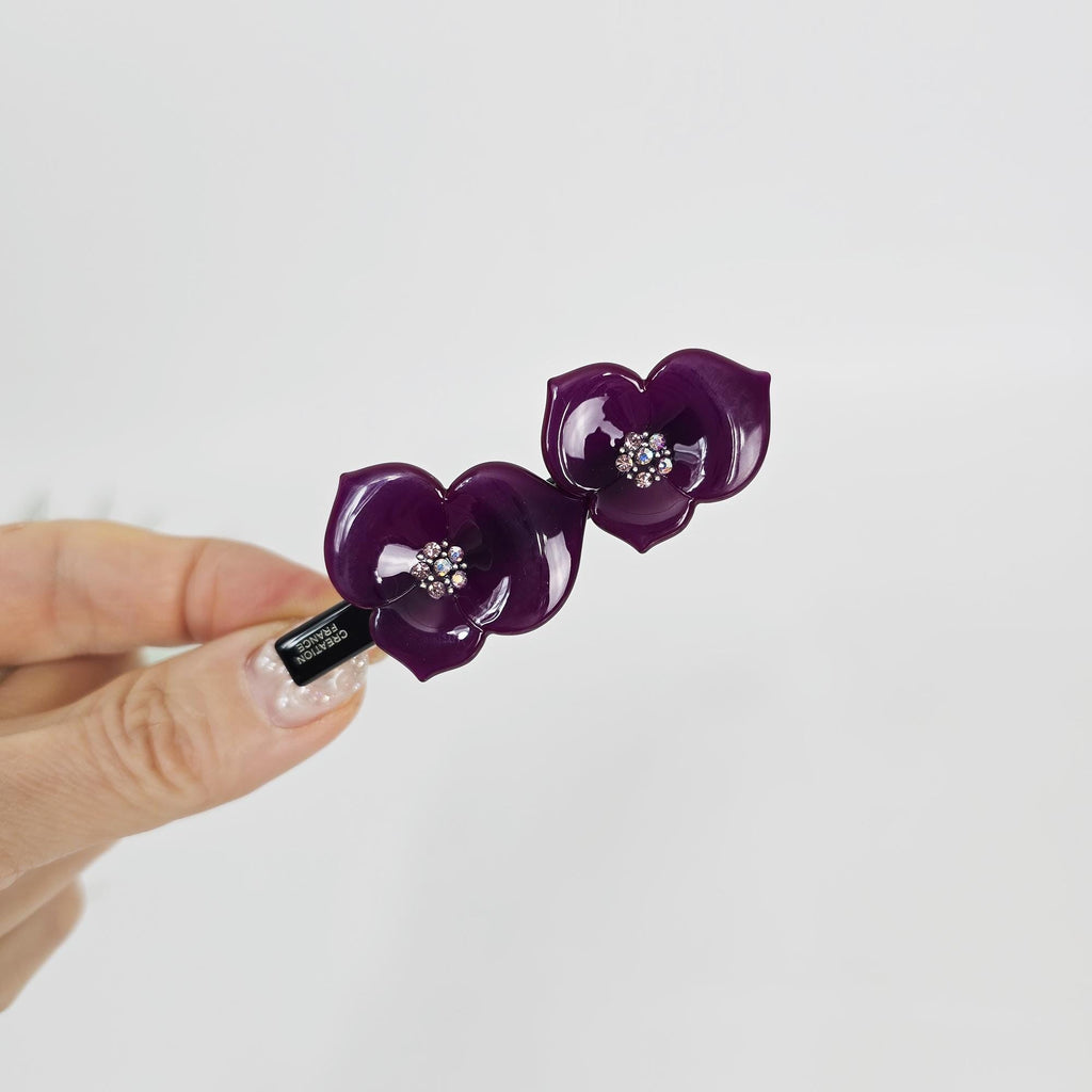Cubic Stone Blossom Mini Hair Claw Clip (2.8 Inch) / Tortoise Shell Frech Pin / Alligator Hair Clip for Woman