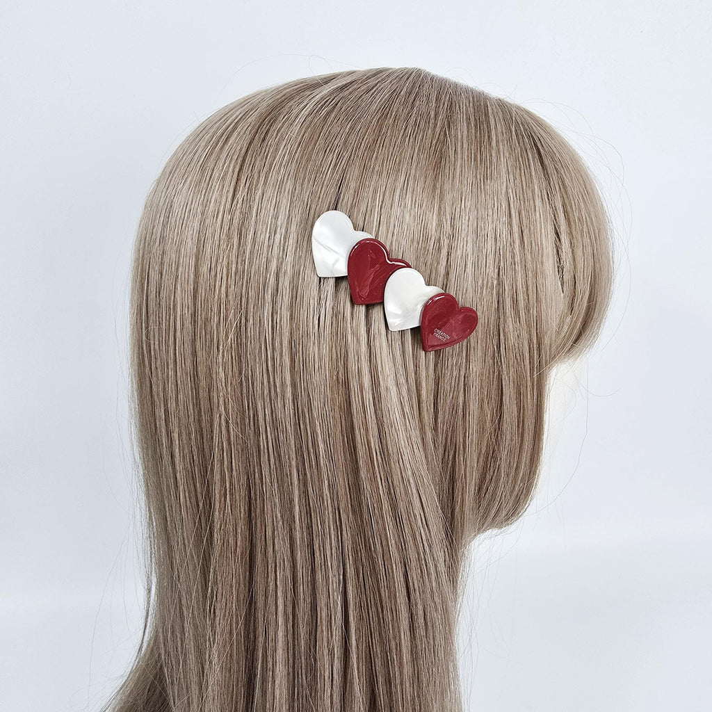 Pure Double Heart Hair Comb Pin (2.6 Inch) / Simple French Hair Pin / Hair Fork for Woman