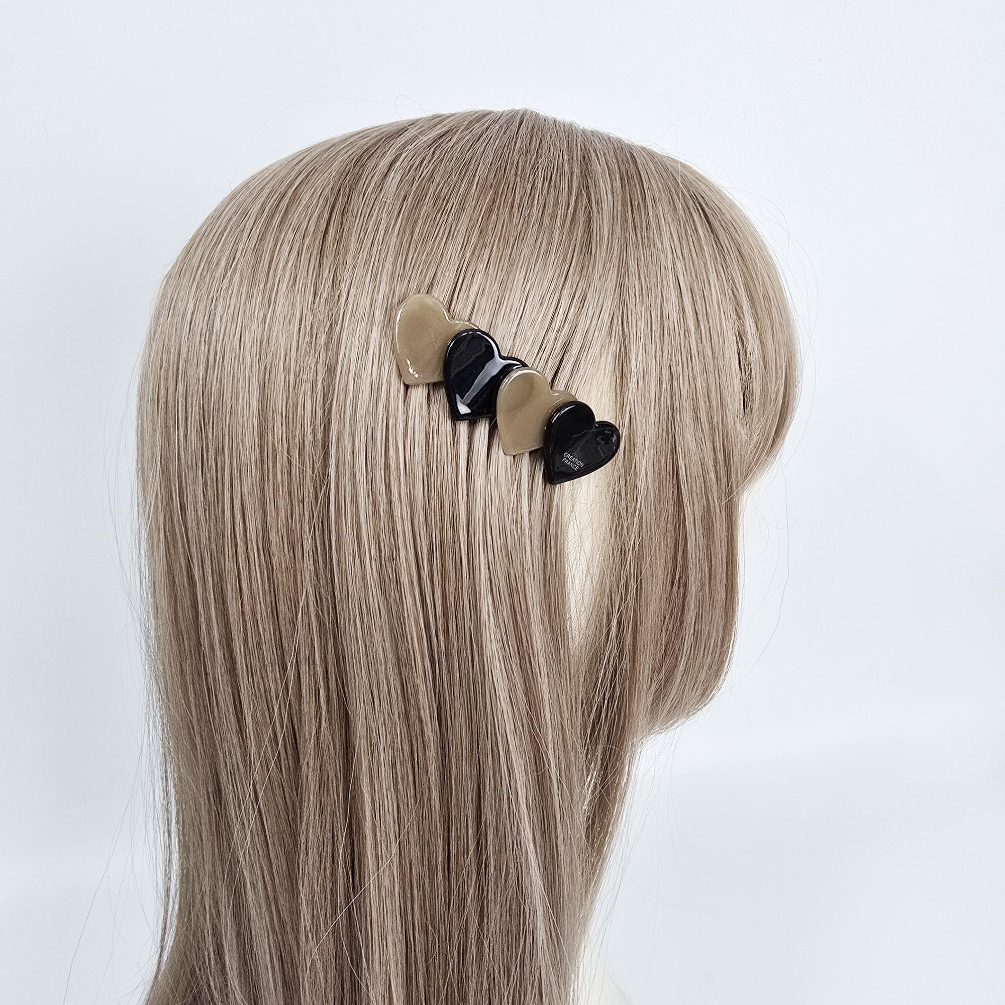 Pure Double Heart Hair Comb Pin (2.6 Inch) / Simple French Hair Pin / Hair Fork for Woman