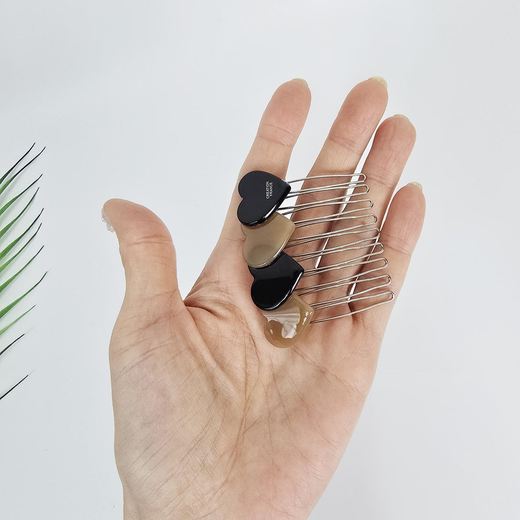 Pure Double Heart Hair Comb Pin (2.6 Inch) / Simple French Hair Pin / Hair Fork for Woman