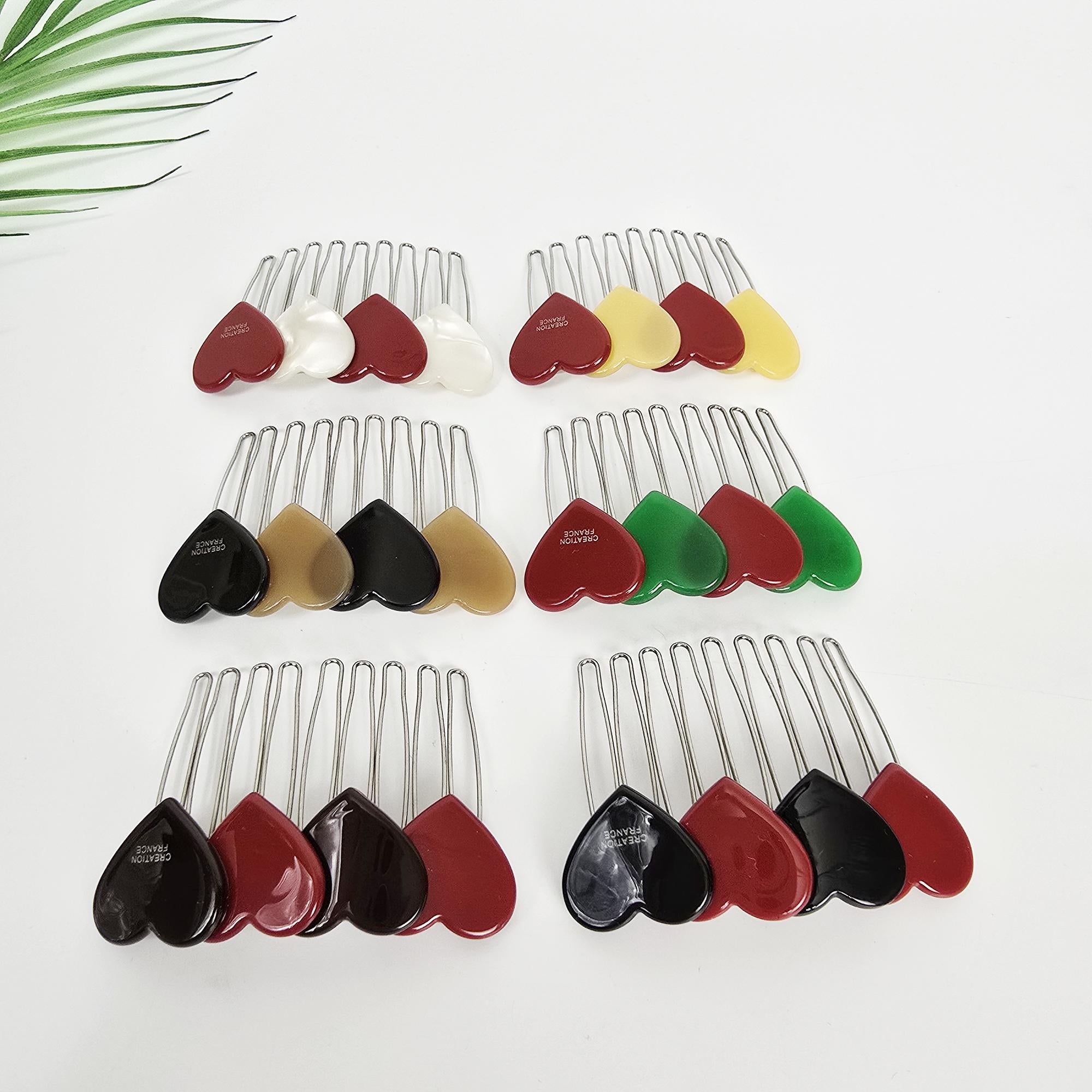 Pure Double Heart Hair Comb Pin (2.6 Inch) / Simple French Hair Pin / Hair Fork for Woman