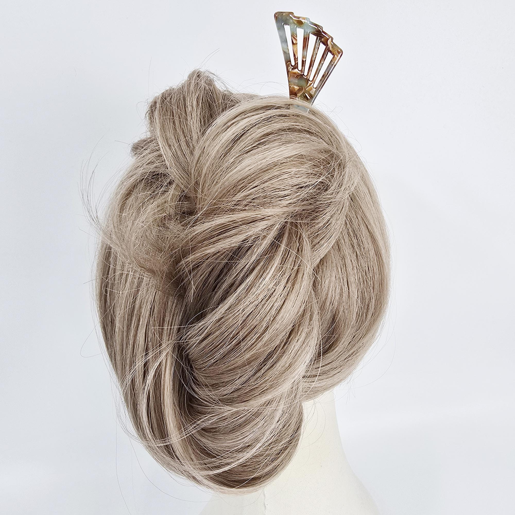 Luxurious Fan Blossom Straight Hair Stick (7.1 Inch) / Tortoise Shell French Hair Pin / Hair Fork for Thick Hair