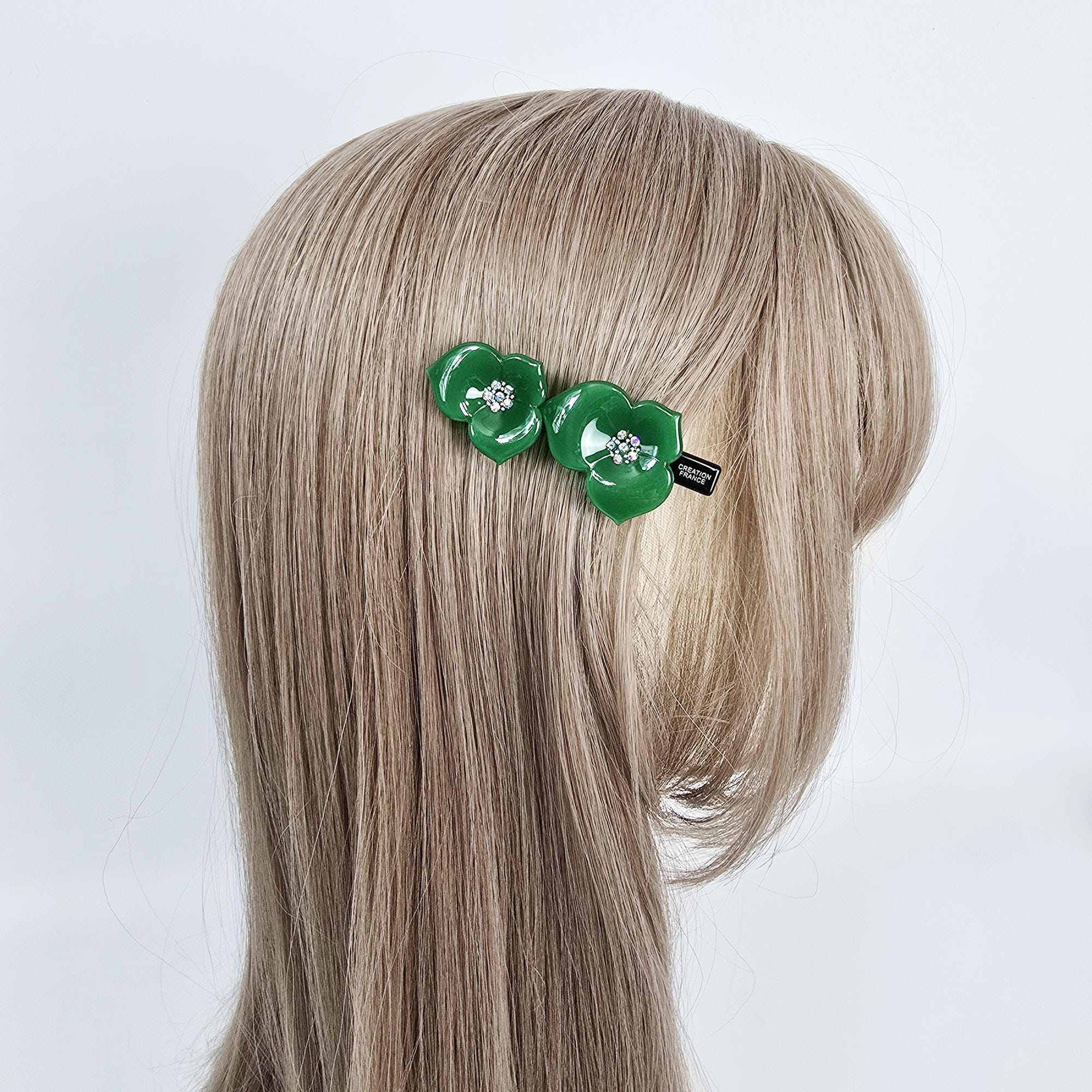 Cubic Stone Blossom Mini Hair Claw Clip (2.8 Inch) / Tortoise Shell Frech Pin / Alligator Hair Clip for Woman