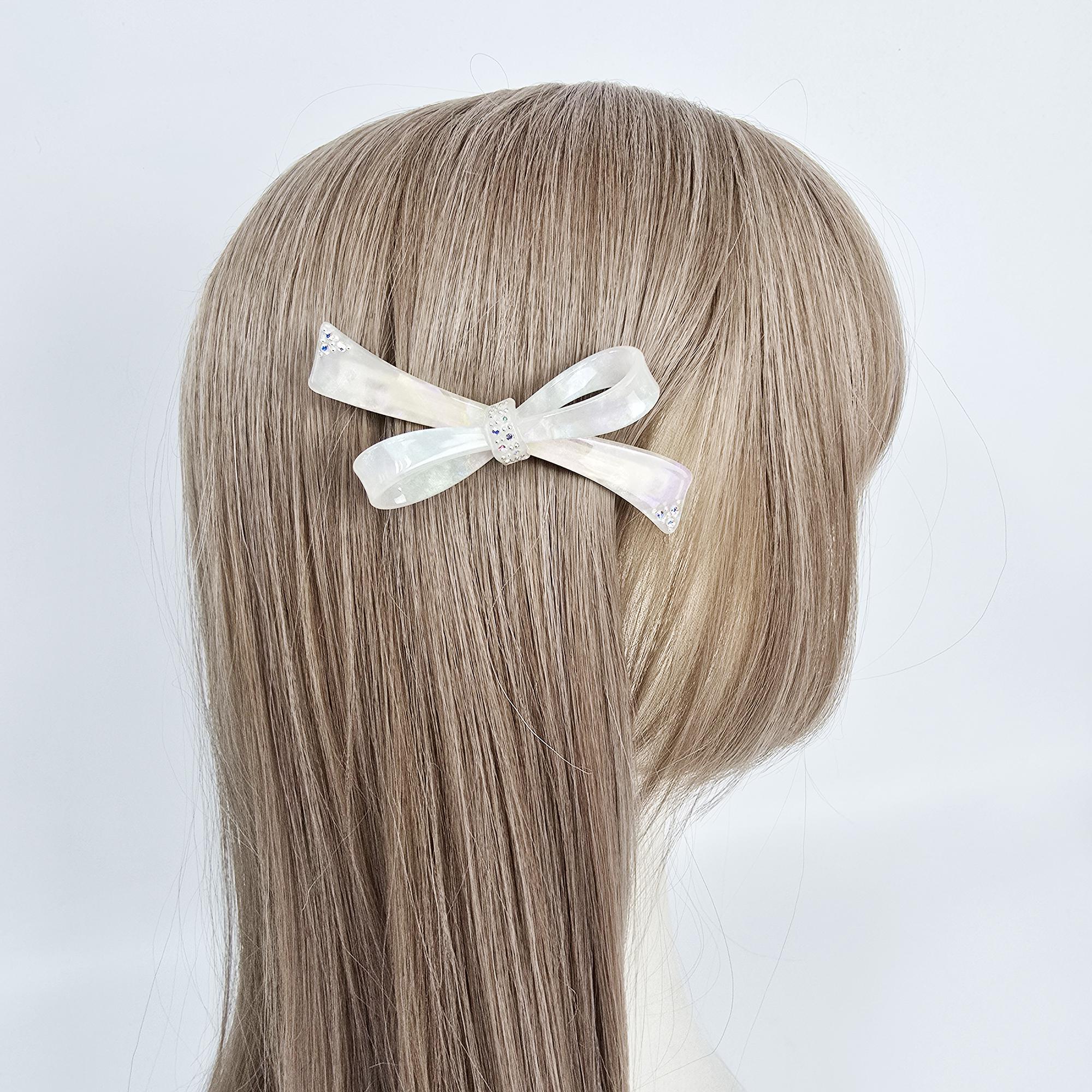 Luxurious Sparkle Ribbon Barrette (3.7 Inch) / Elegance French Hair Pin / Automatic Hair Clip