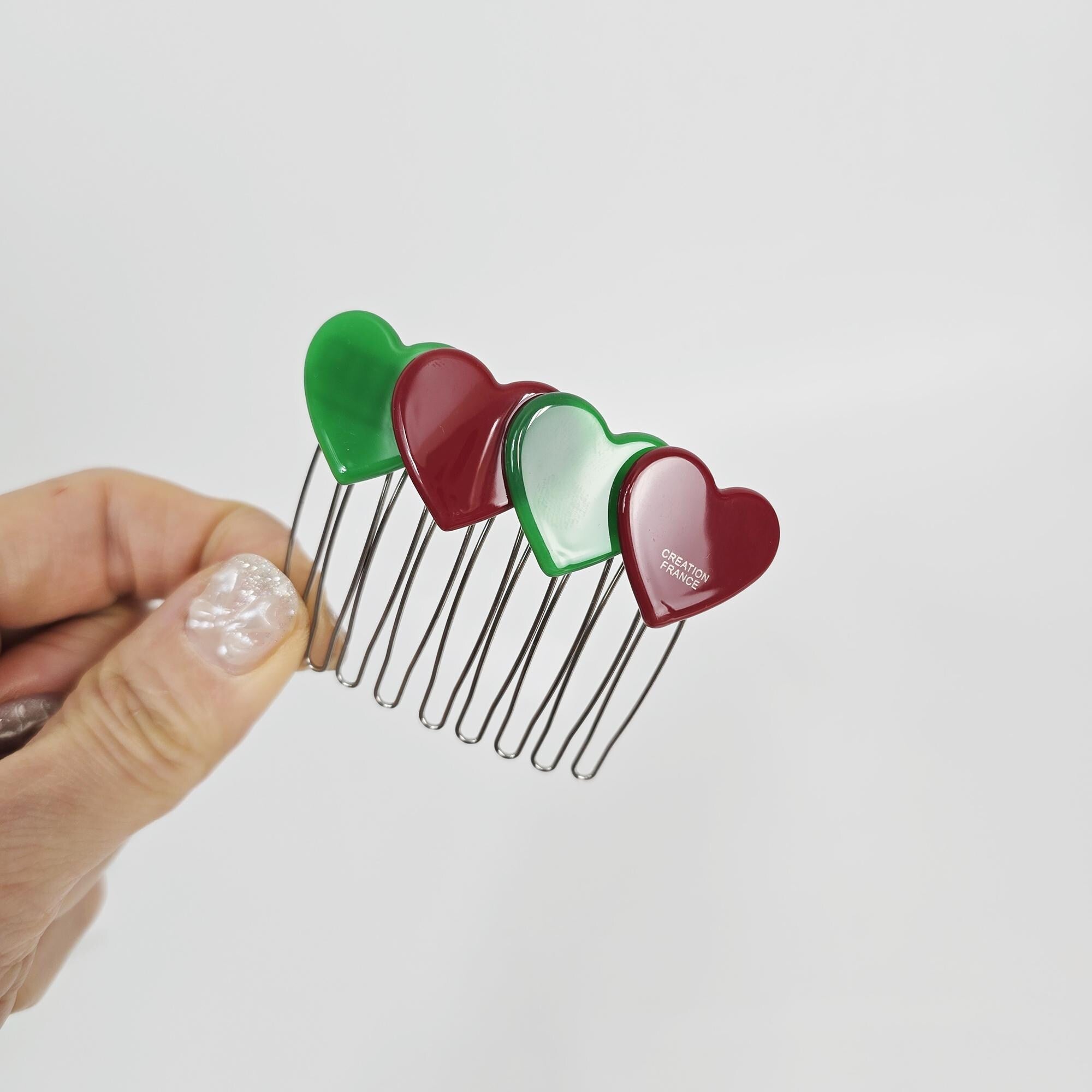 Pure Double Heart Hair Comb Pin (2.6 Inch) / Simple French Hair Pin / Hair Fork for Woman