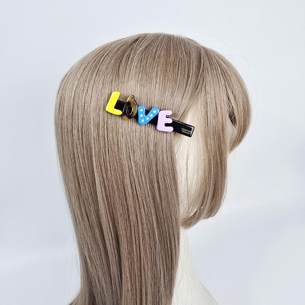 Lovely LOVE Mini Hair Claw Clip (3.0 Inch) / Tortoise Shell Frech Pin / Alligator Hair Clip for Woman