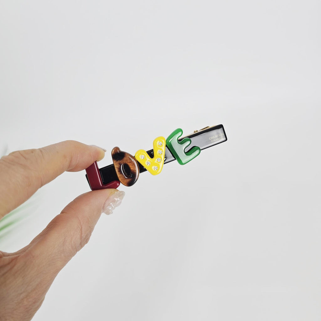 Lovely LOVE Mini Hair Claw Clip (3.0 Inch) / Tortoise Shell Frech Pin / Alligator Hair Clip for Woman